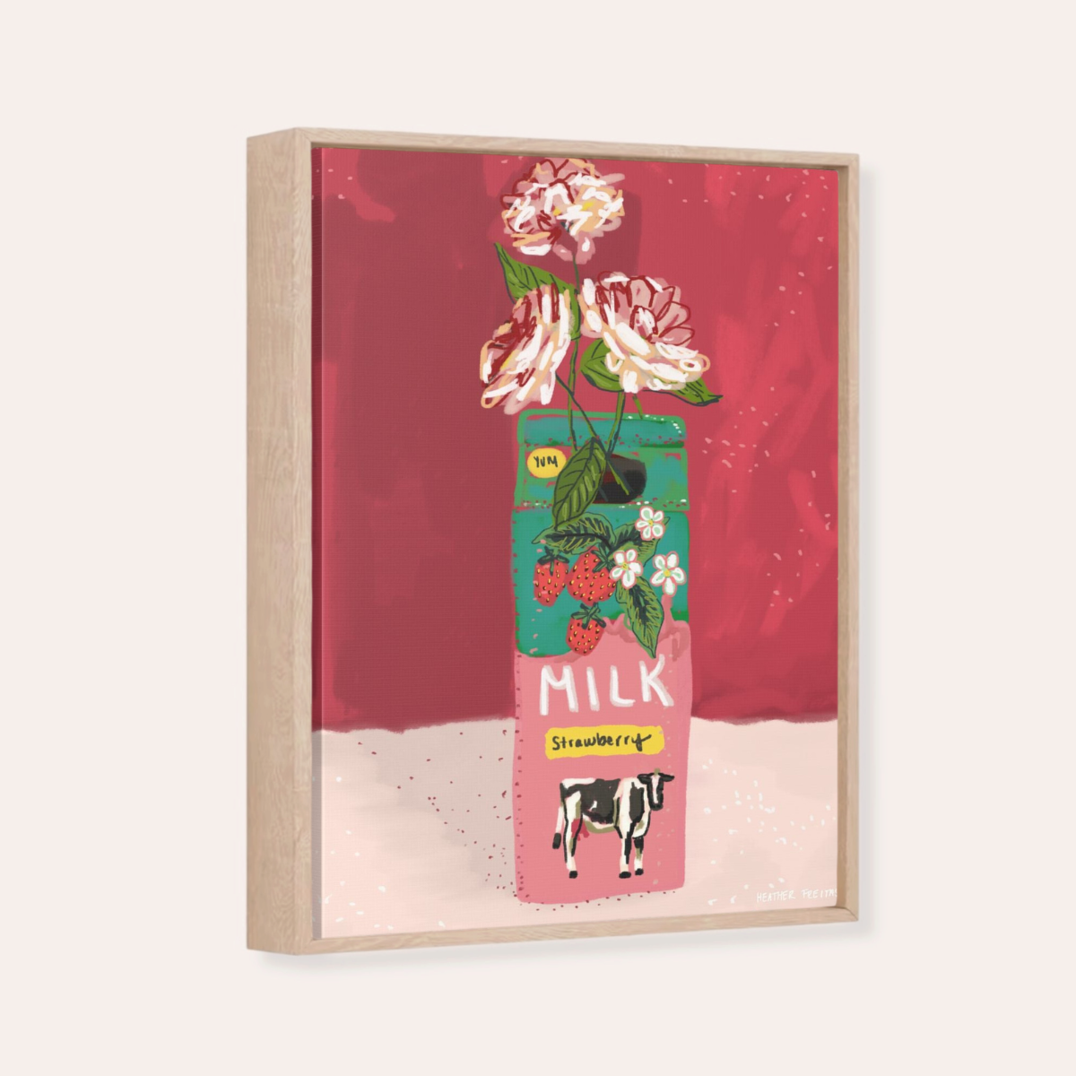 Strawberry Milk Framed Fine Art Canvas Print