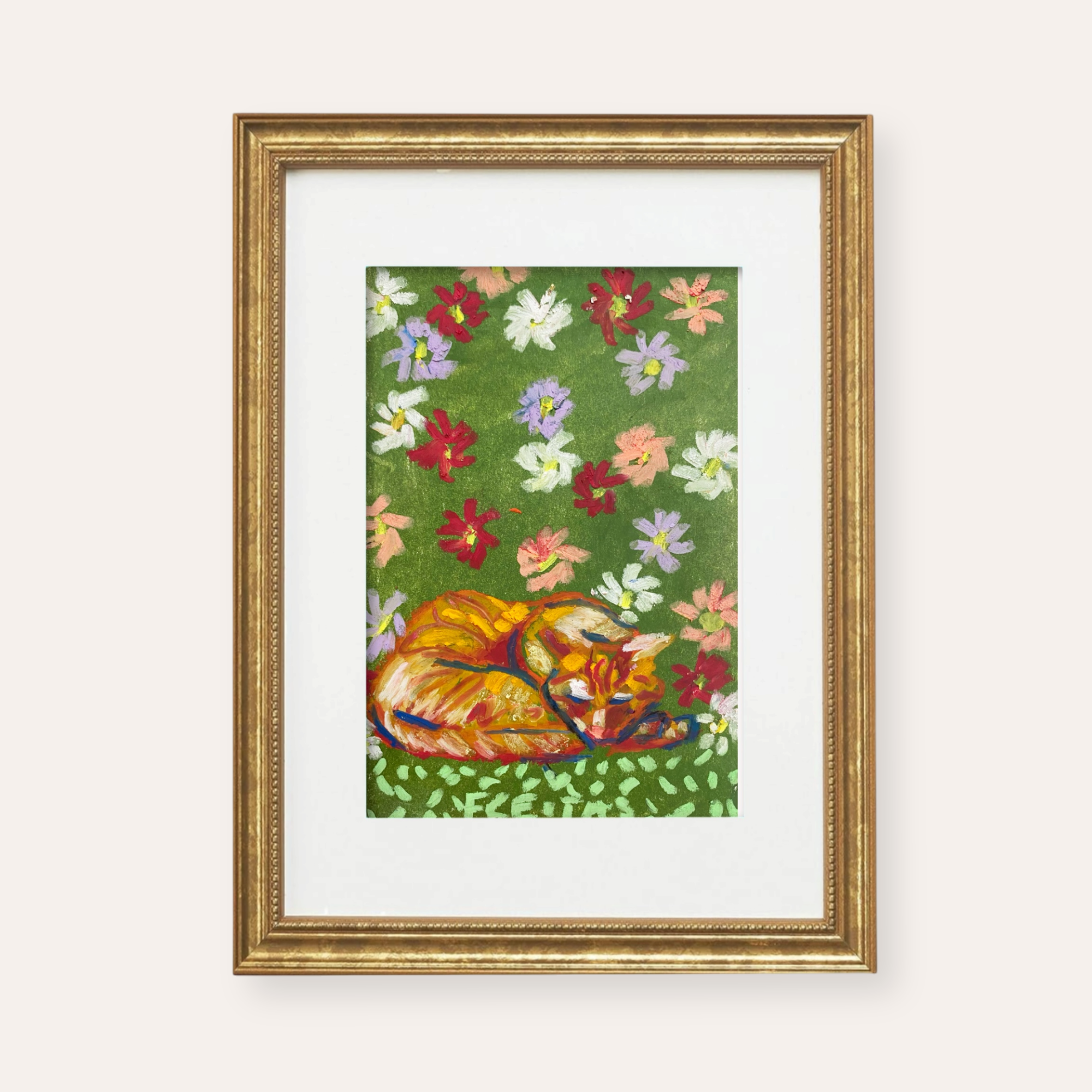 Tabby In Floral Field ( Does Not Come Framed )