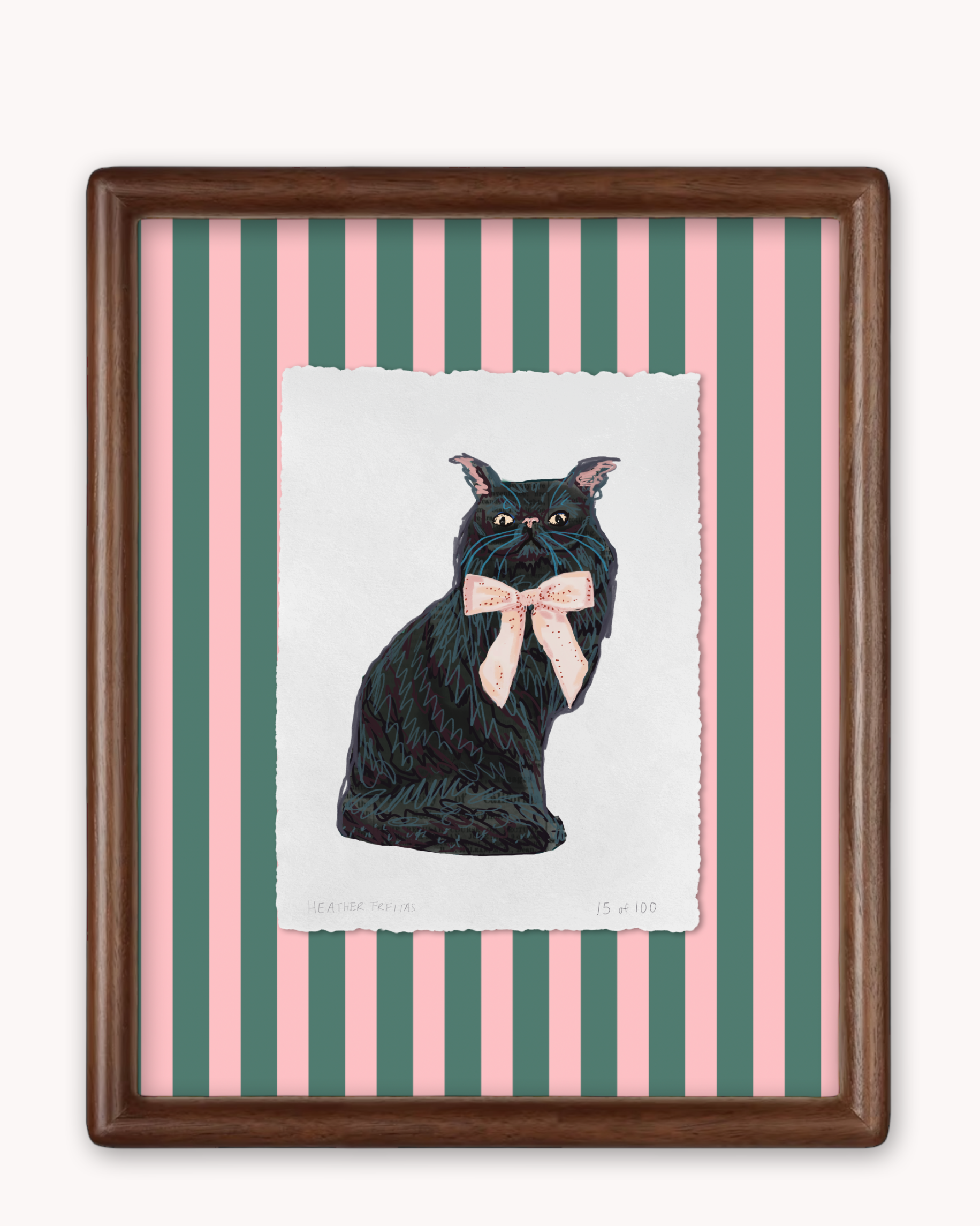 Black Persian Cat With Bow Limited Edition Framed Print