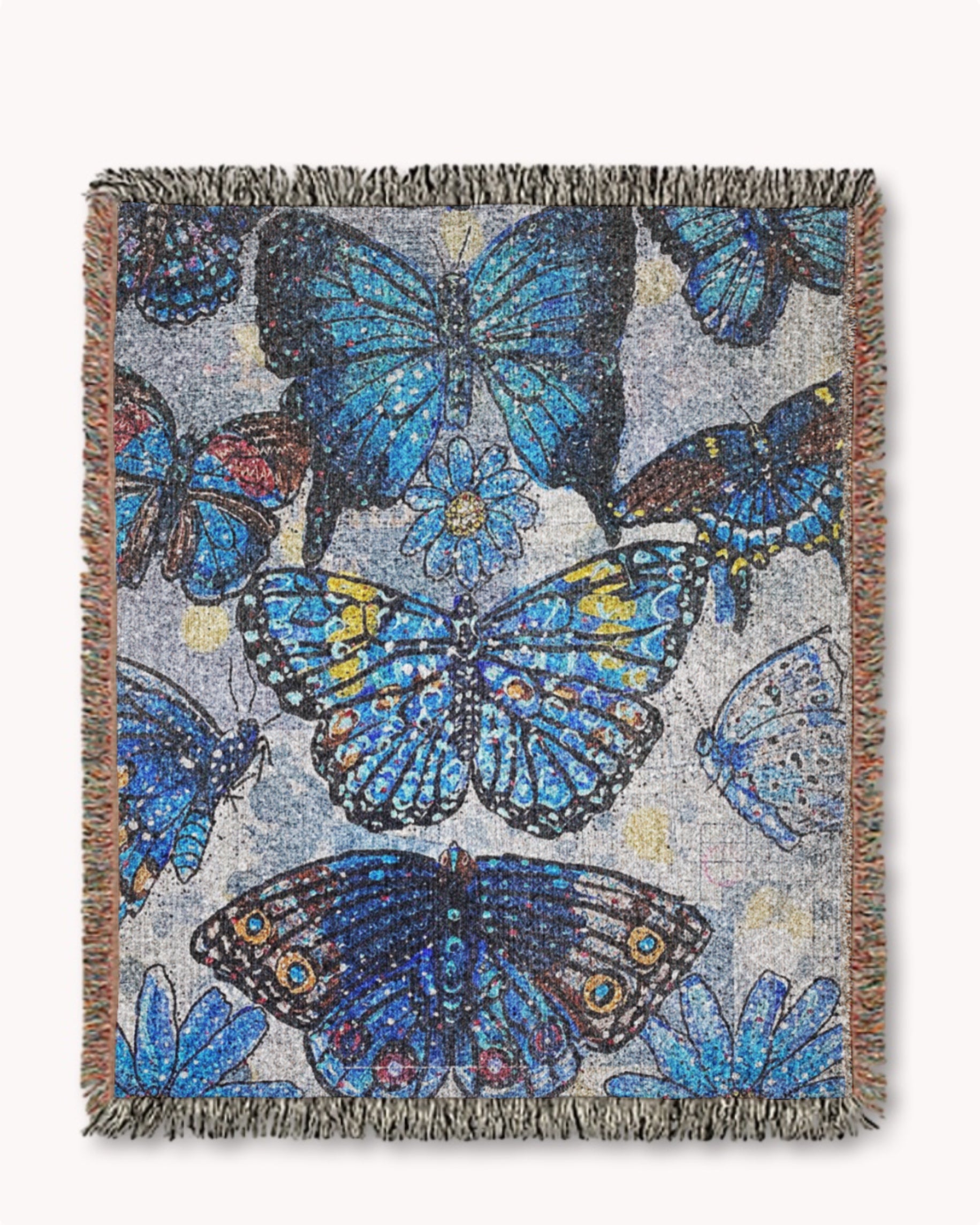 Blue Butterflies Woven Blanket Tapestry