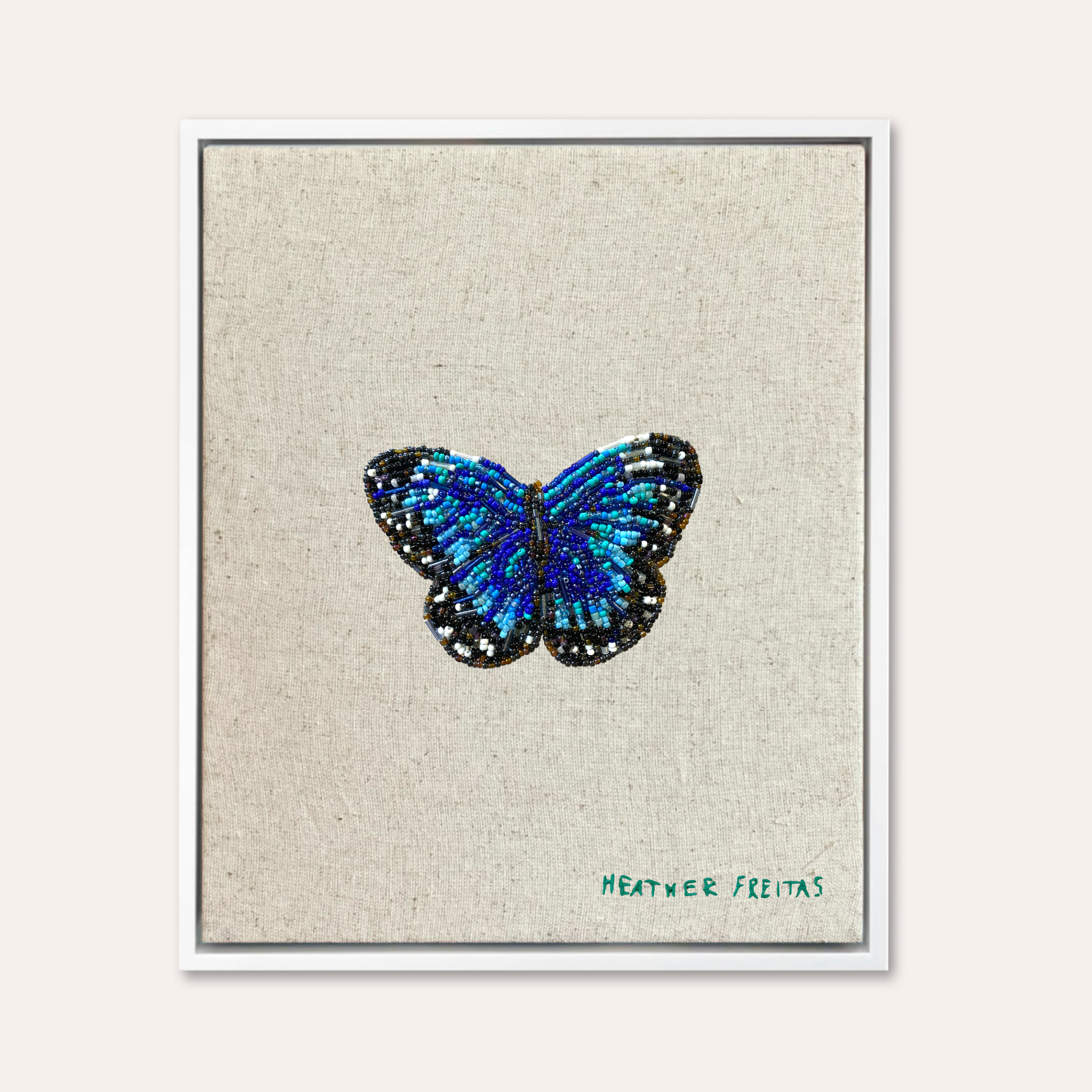 Blue Butterfly Beaded Embroidery Wall Art