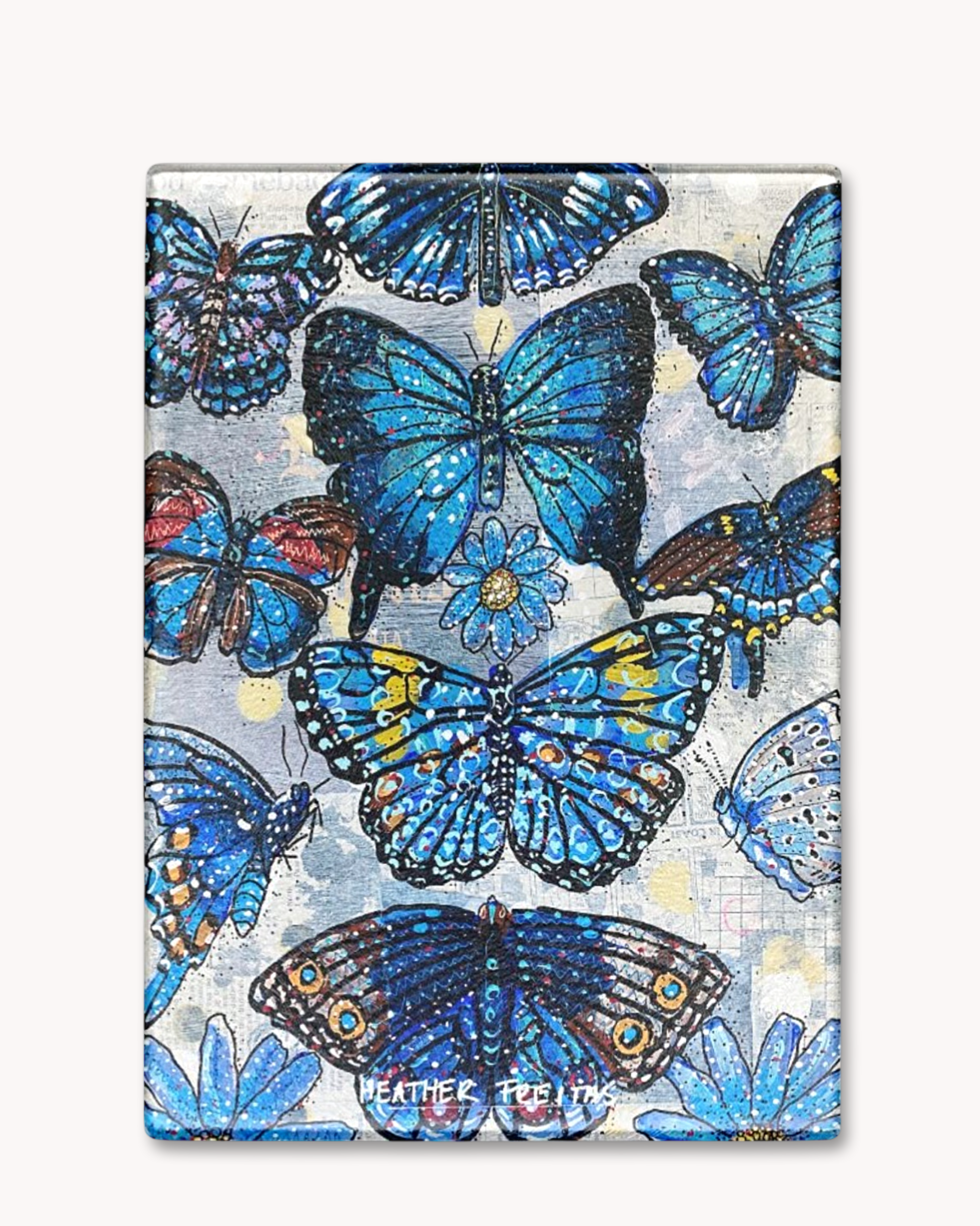 Specimen Blue Butterflies Glass Cutting Board Trivet