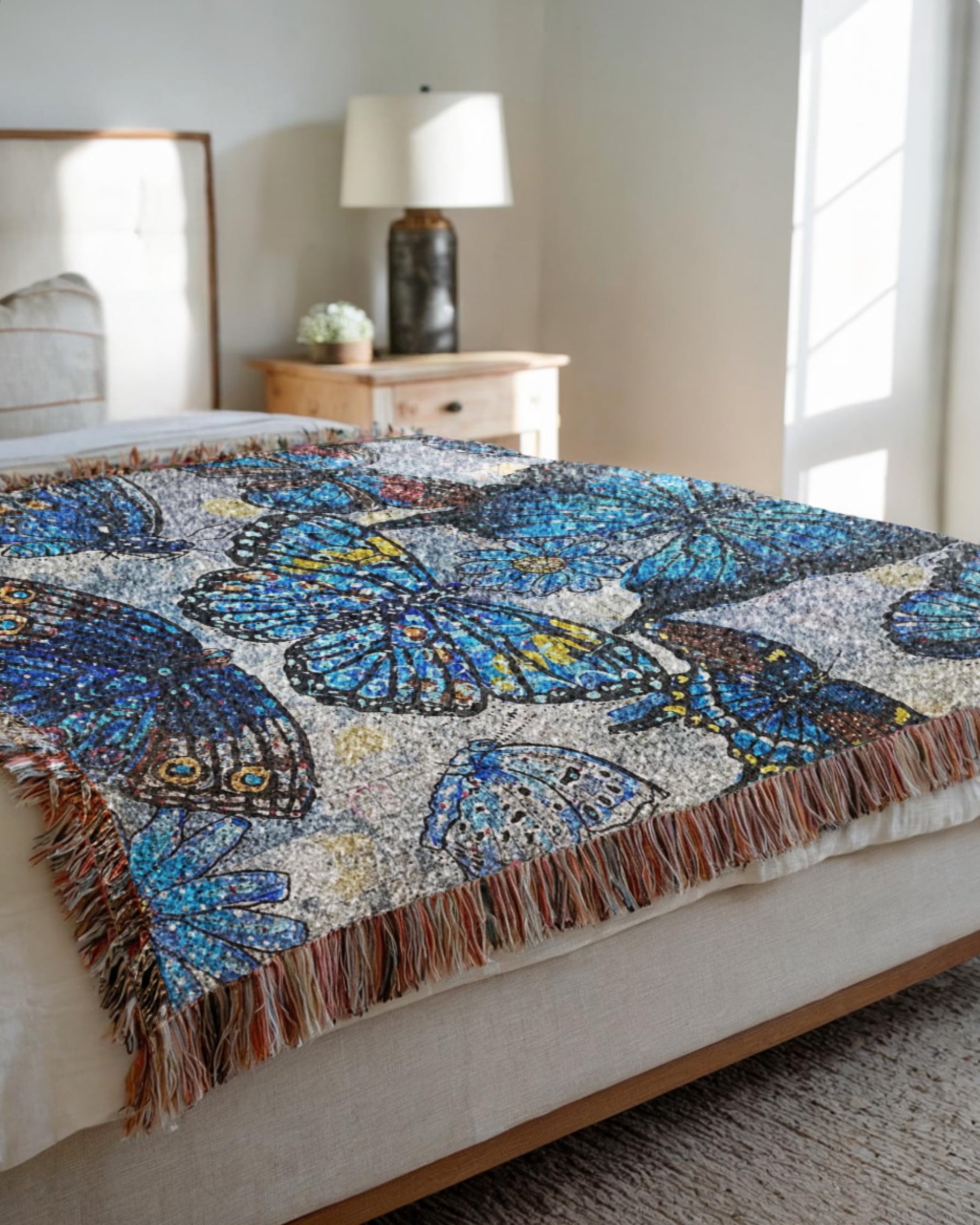 Blue Butterflies Woven Blanket Tapestry