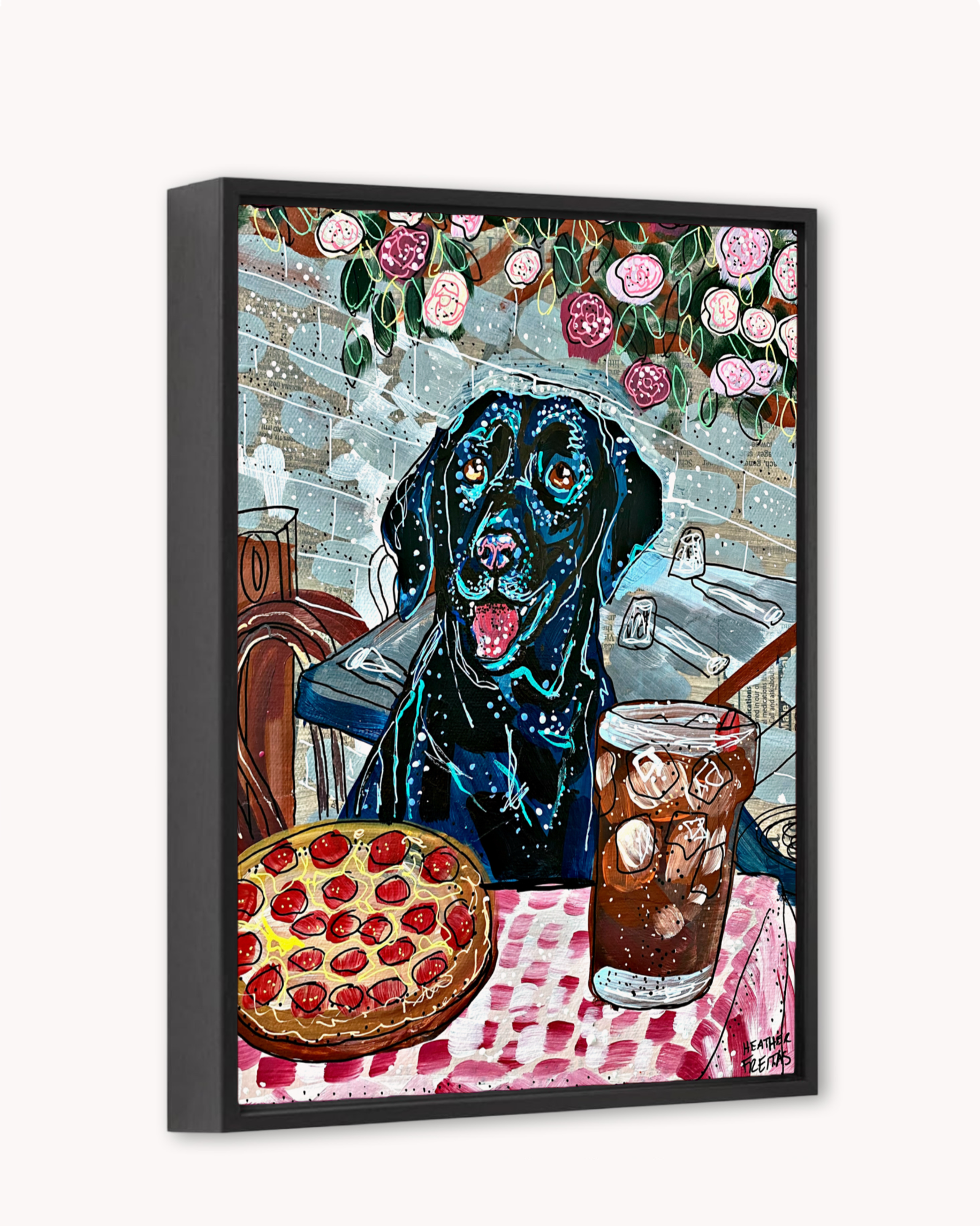 Black Labrador At Pizza Restaurant Print