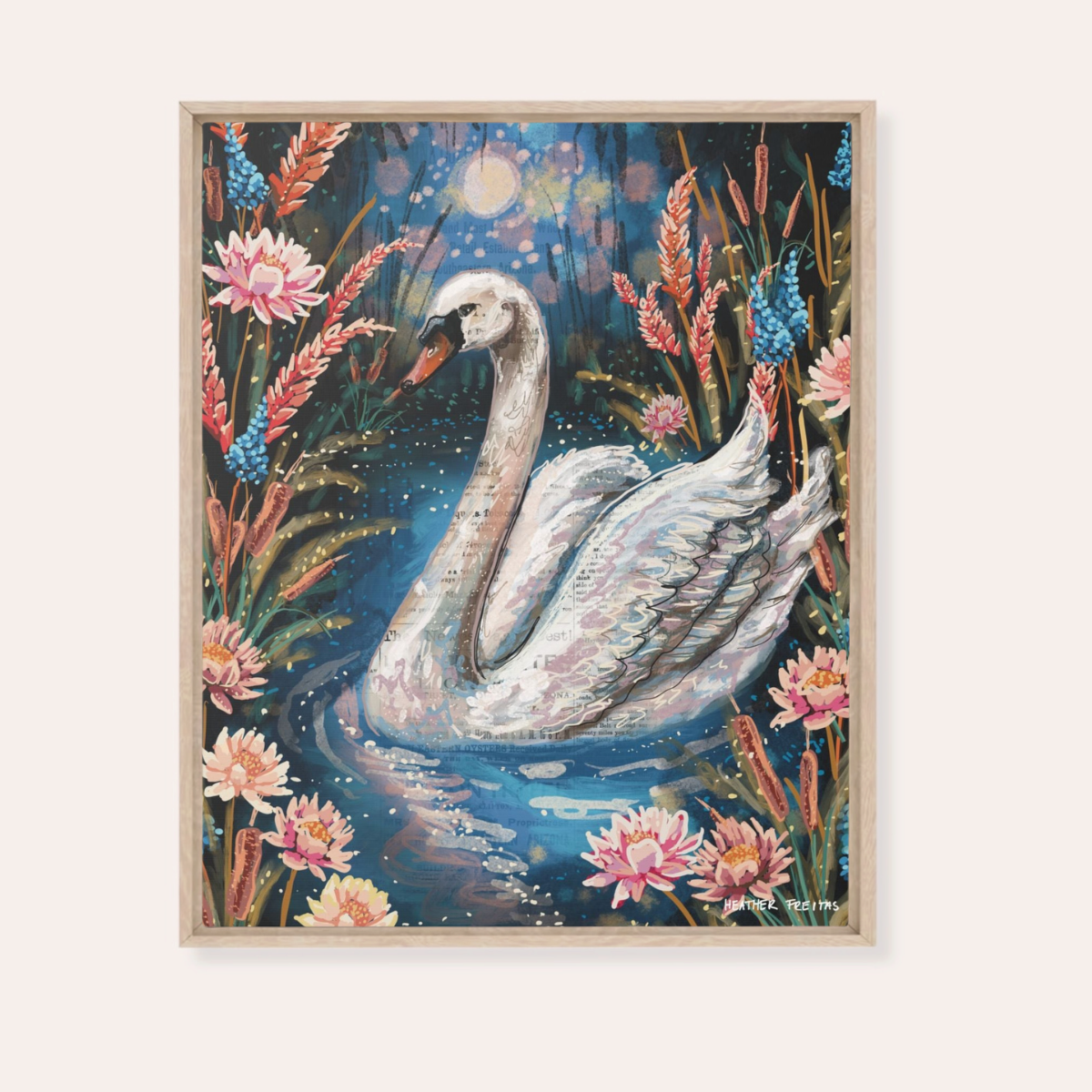 Serenity Swan Framed Fine Art Canvas Print