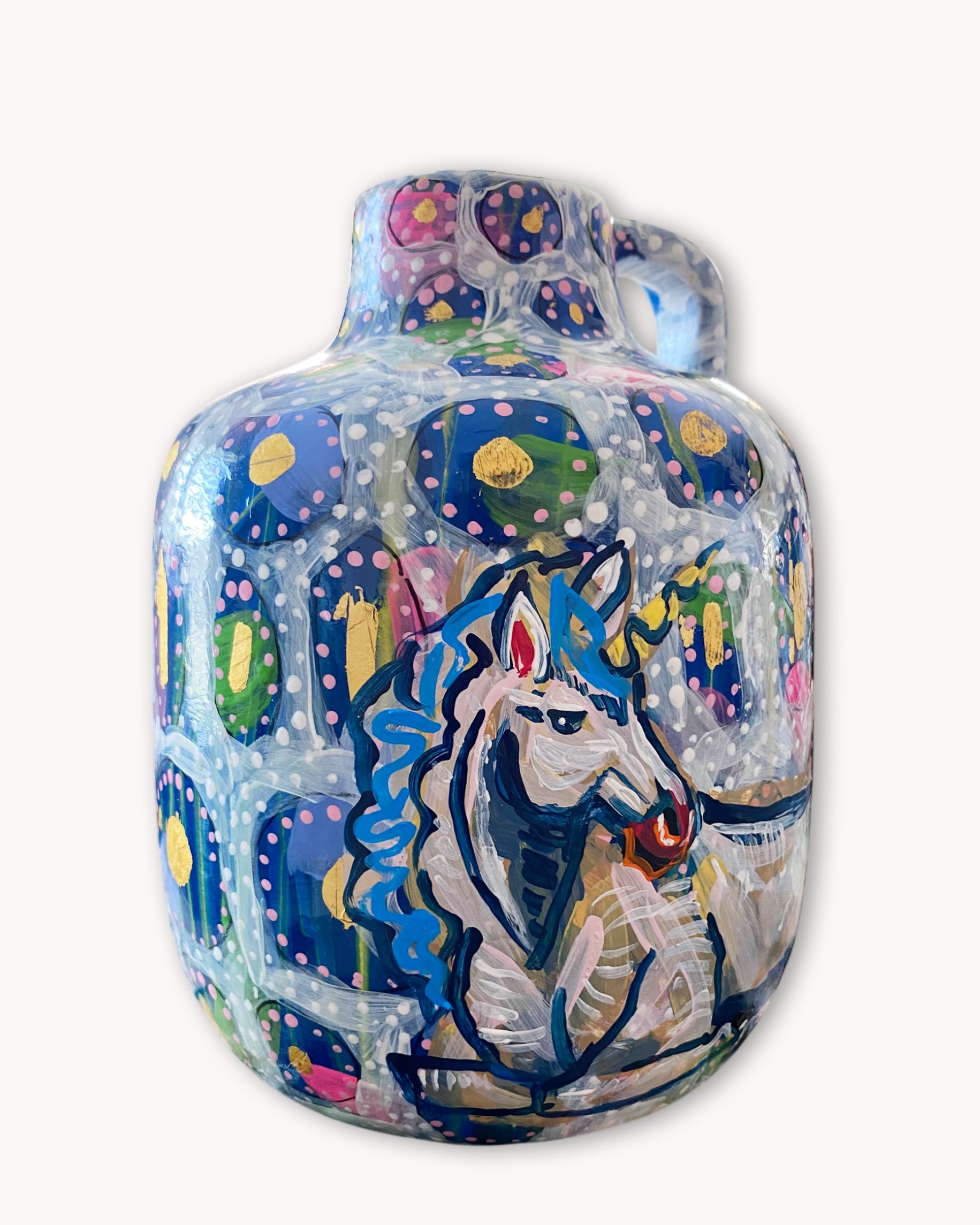 Unicorn Hand Painted Dry Vase