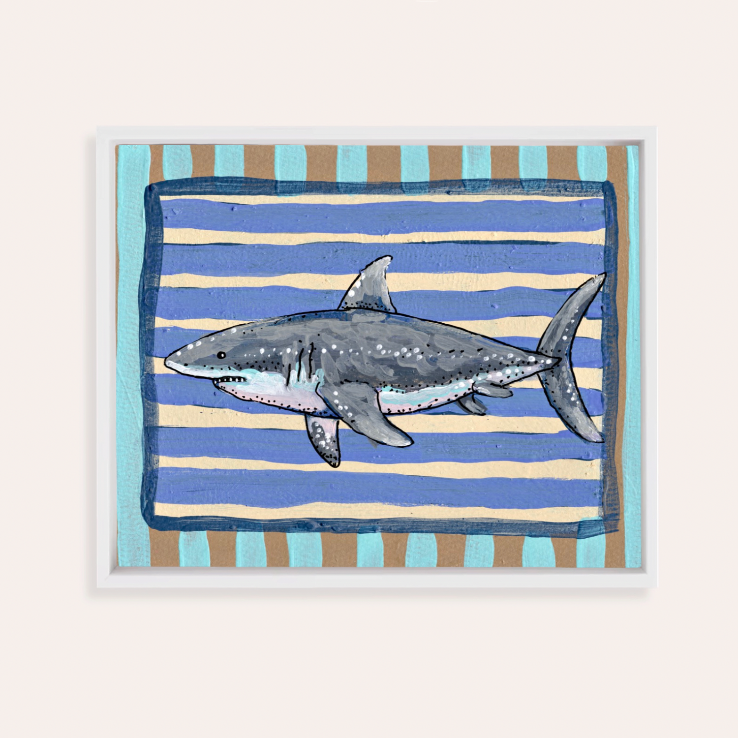 Great White Shark Framed Fine Art Canvas Print