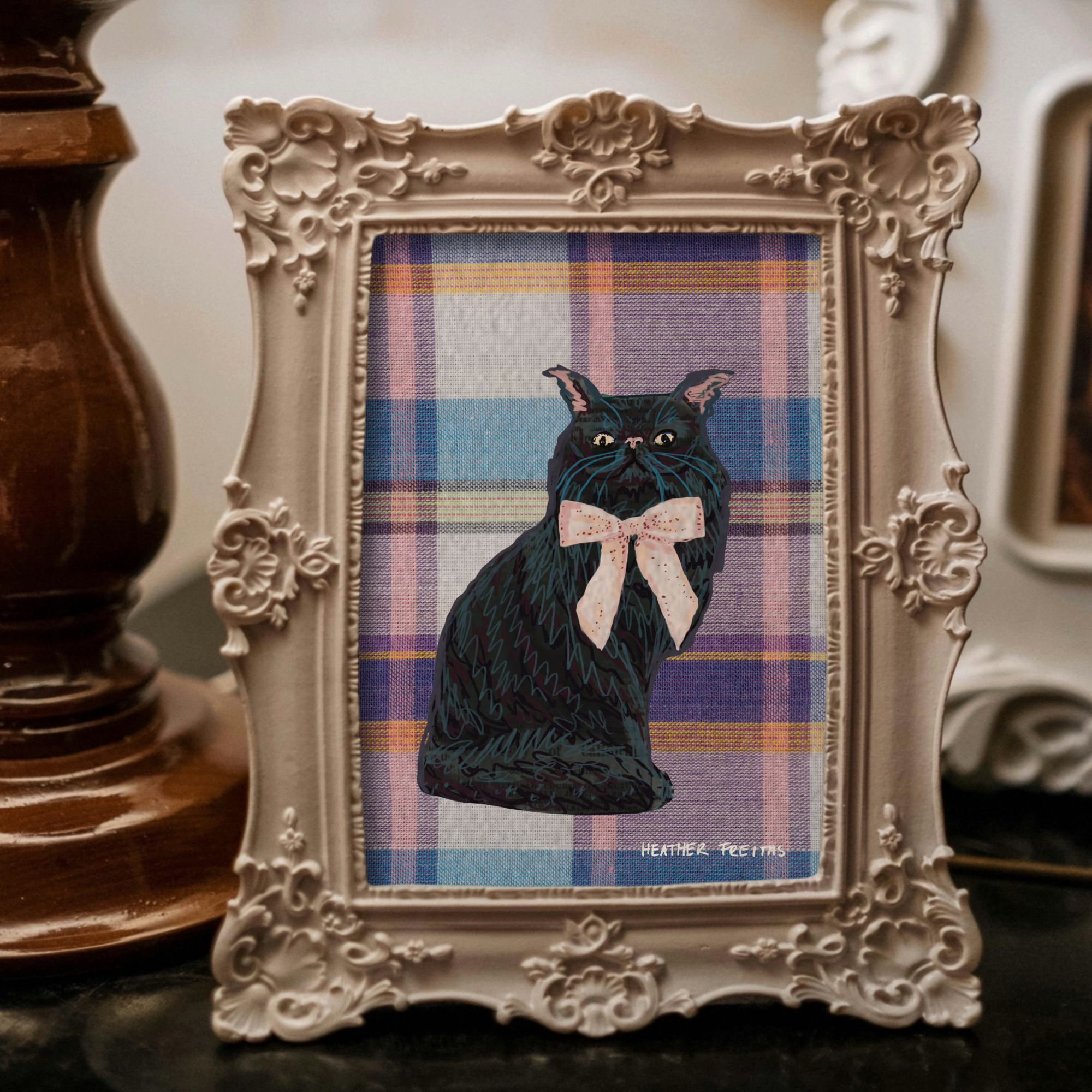 Black Cat With Bow Mini Fine Art Print