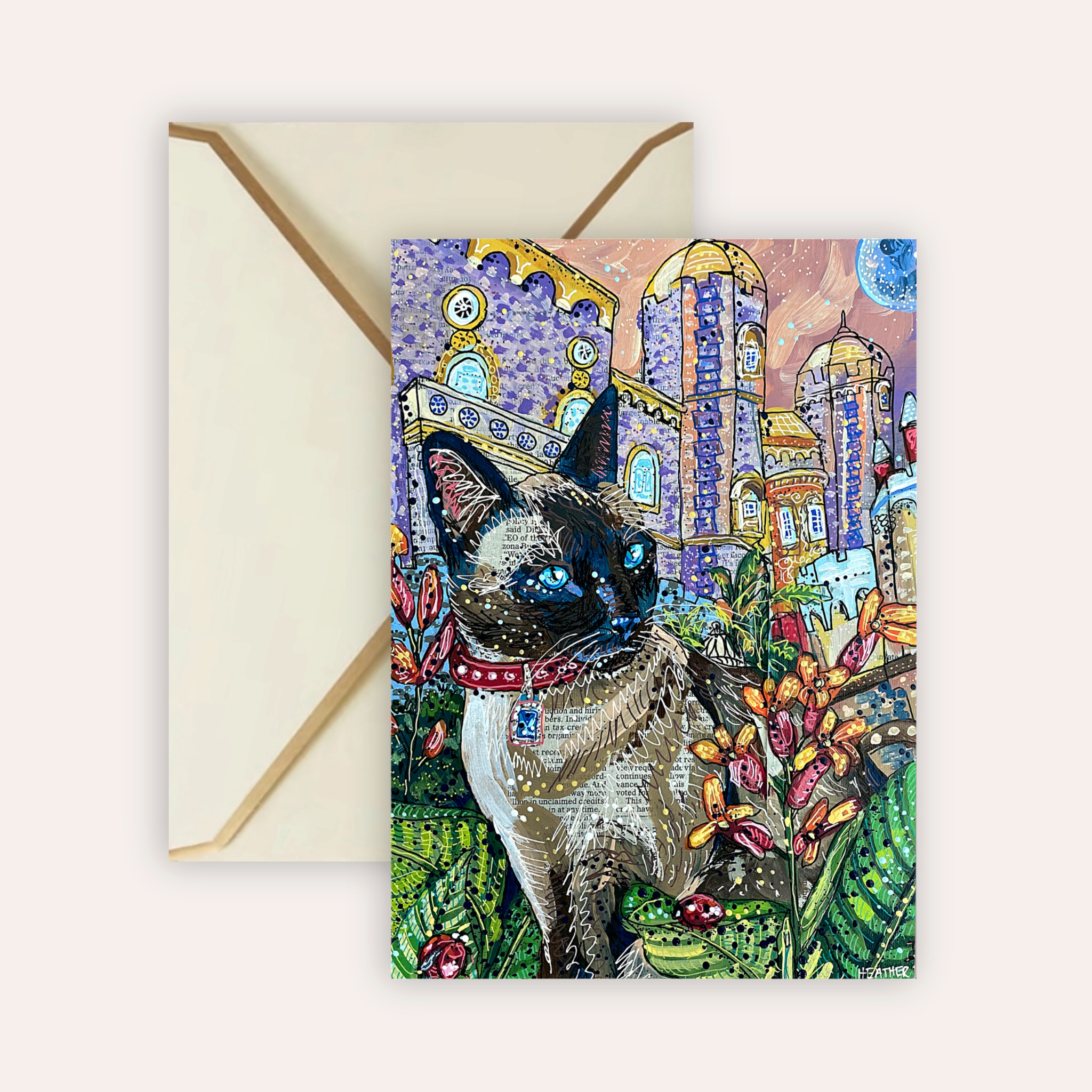 Moon Castle Cat Fine Art Greeting Card