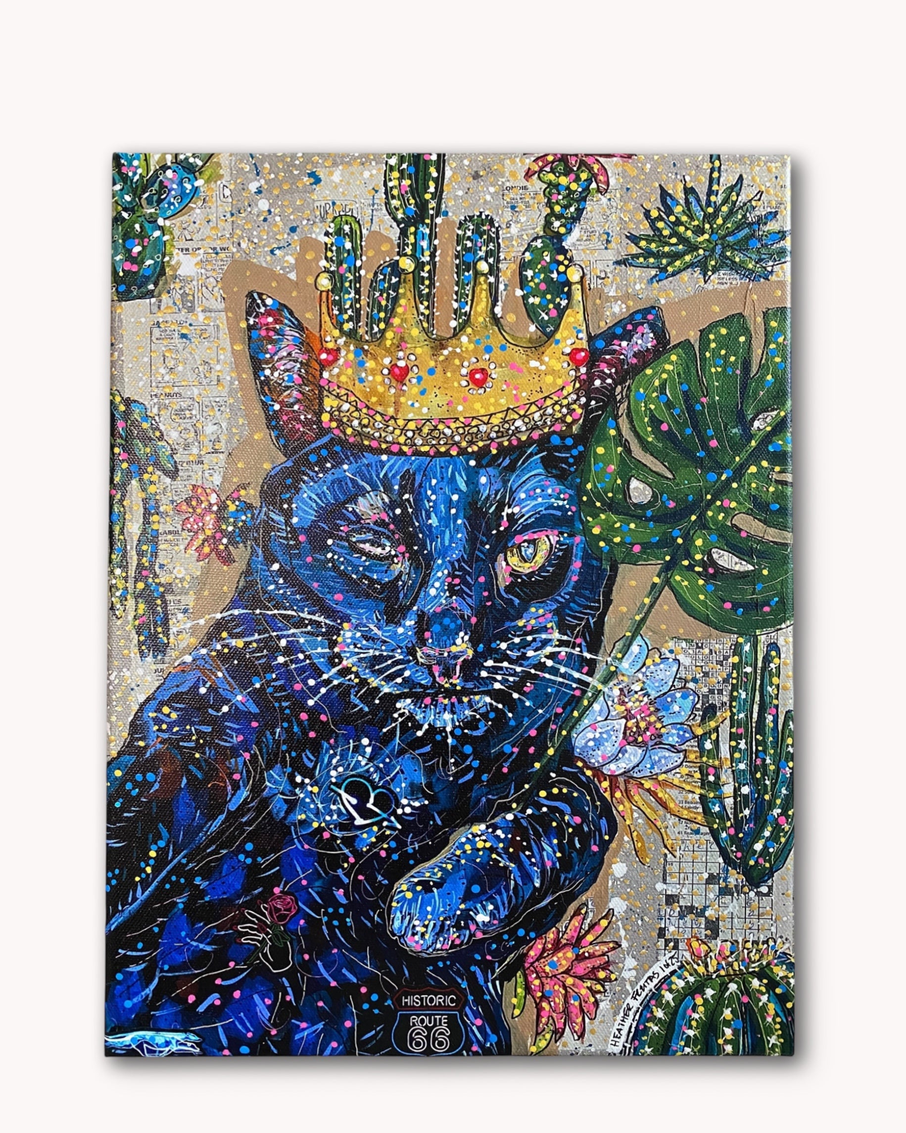King Cat Hand Embellished Canvas Print ( 1 Left )