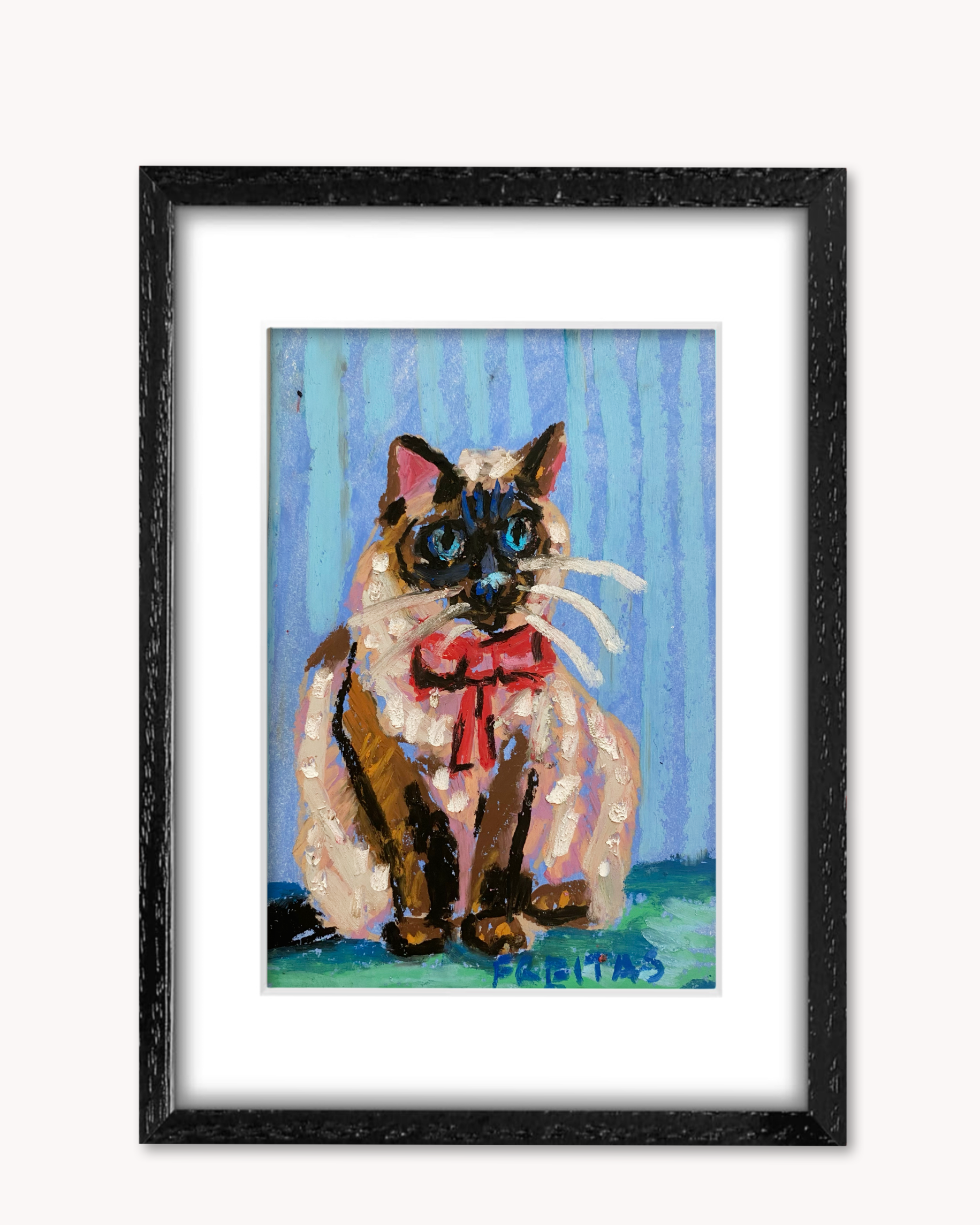 Seal Point Cat ( Framed Original Oil Pastel Art )