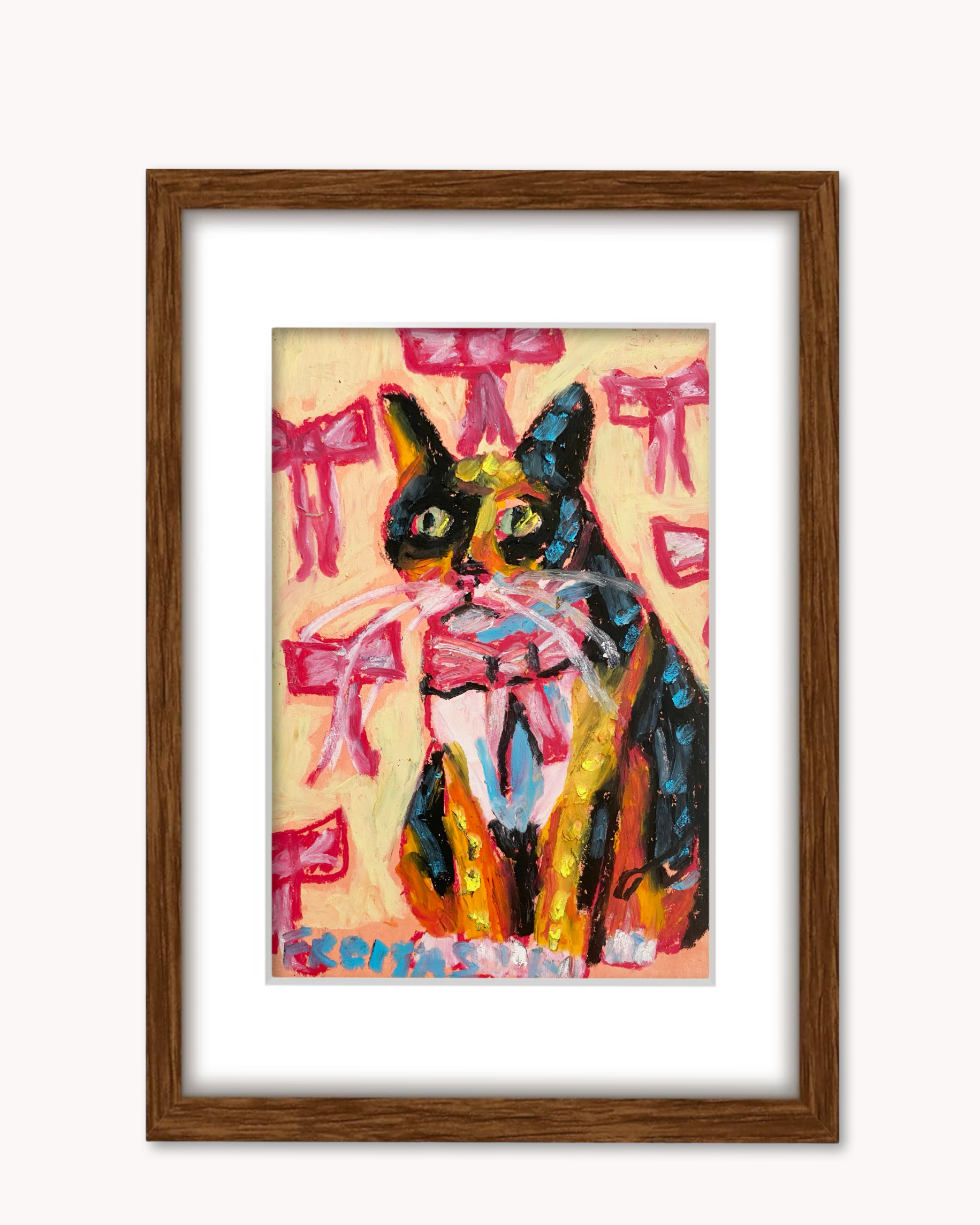 Calico Bow ( Framed Original Oil Pastel Art )