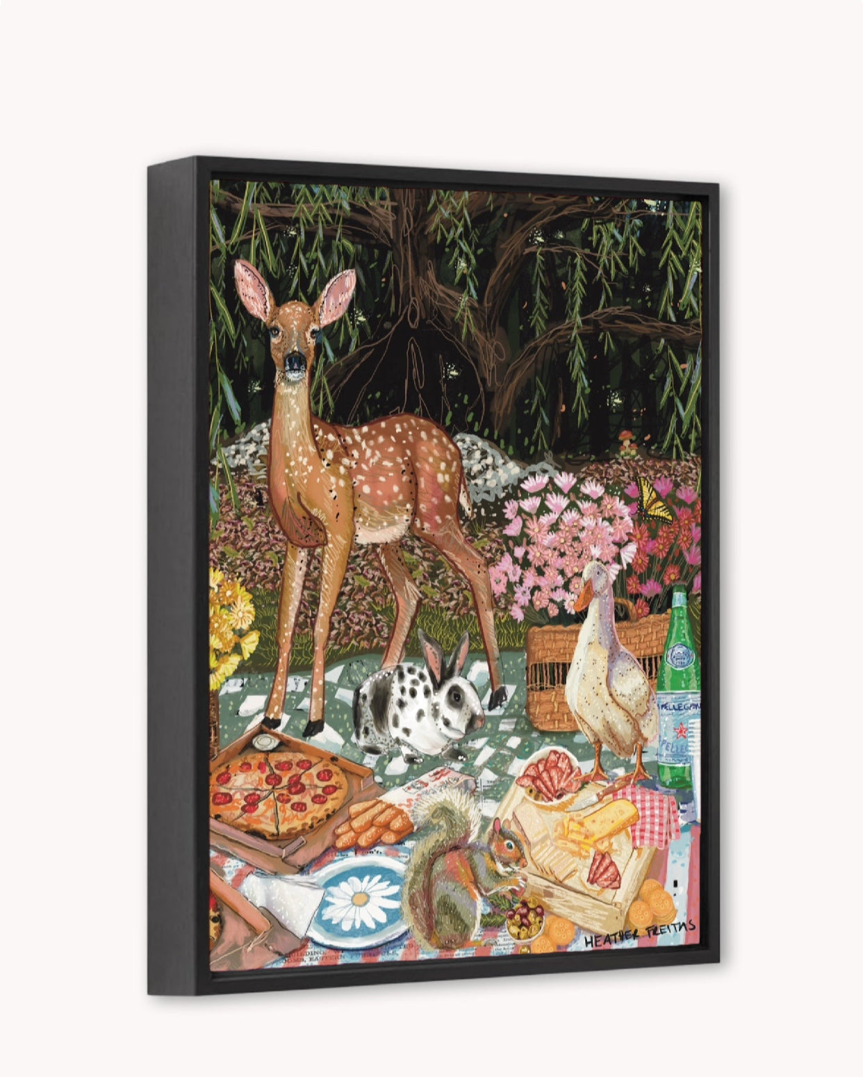 Woodland Critters Picnic Framed Canvas Print