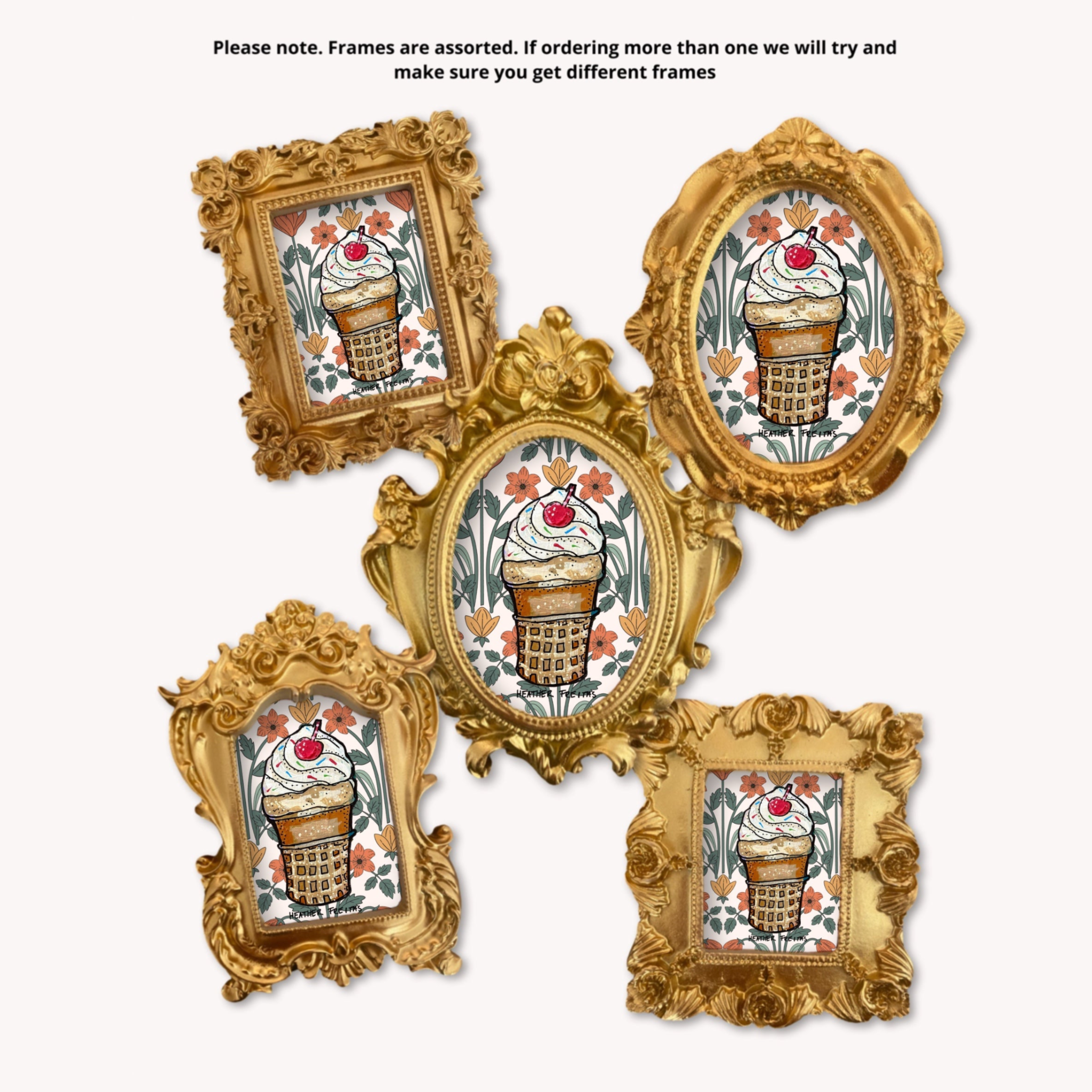 Vanilla Ice Cream Cone Framed Small Magnet