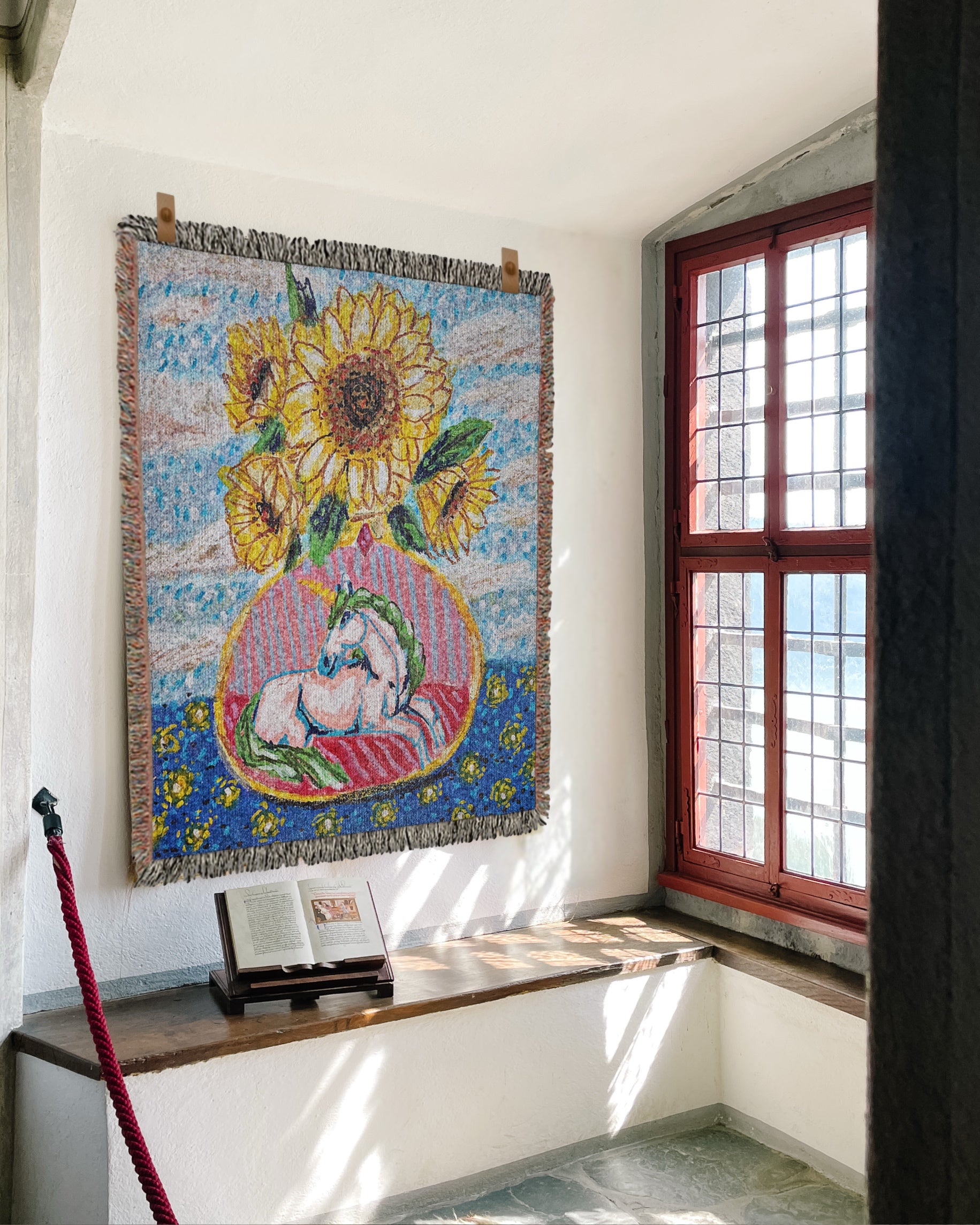Dawn To Dusk Unicorn Sunflower Vase Woven Blanket