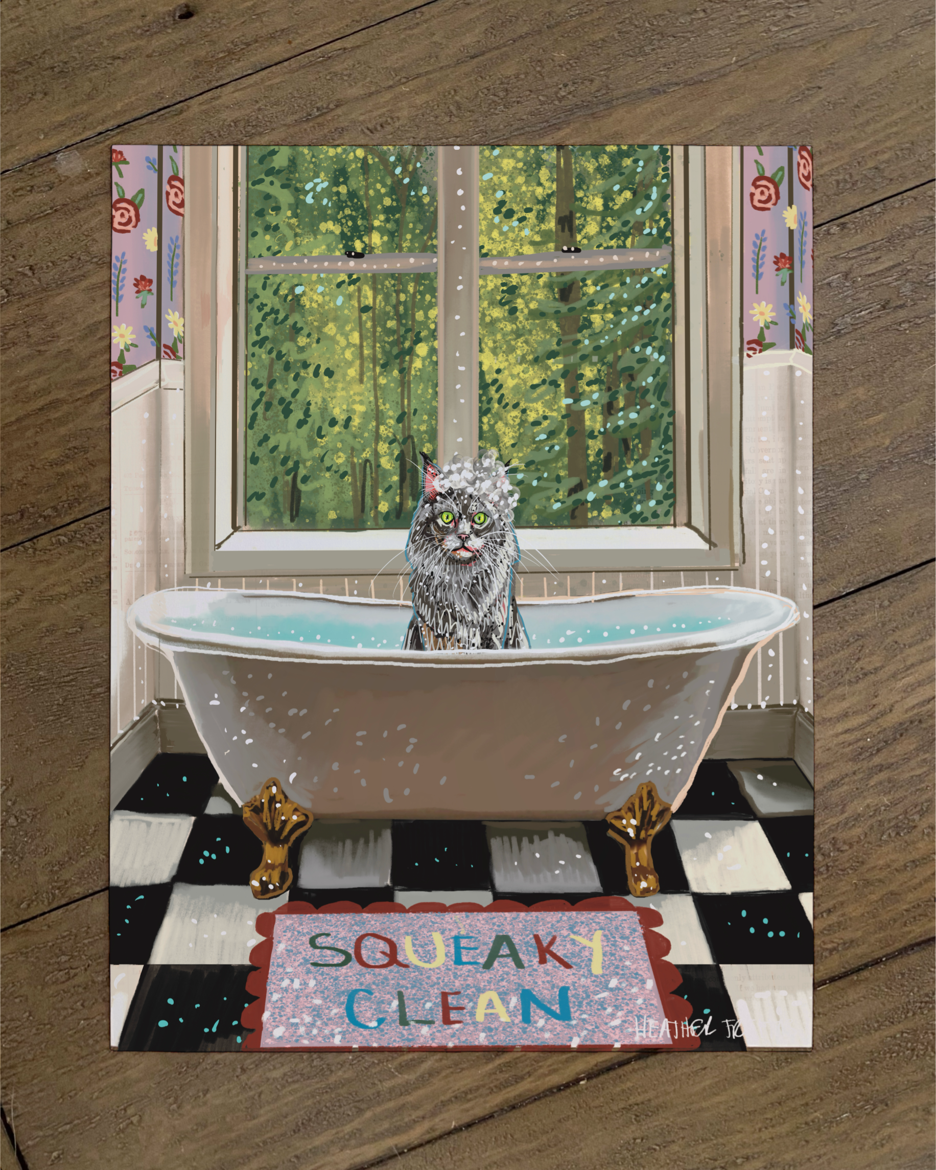 Long Hair Grey Cat - Build Your Pet Portrait Paper Print