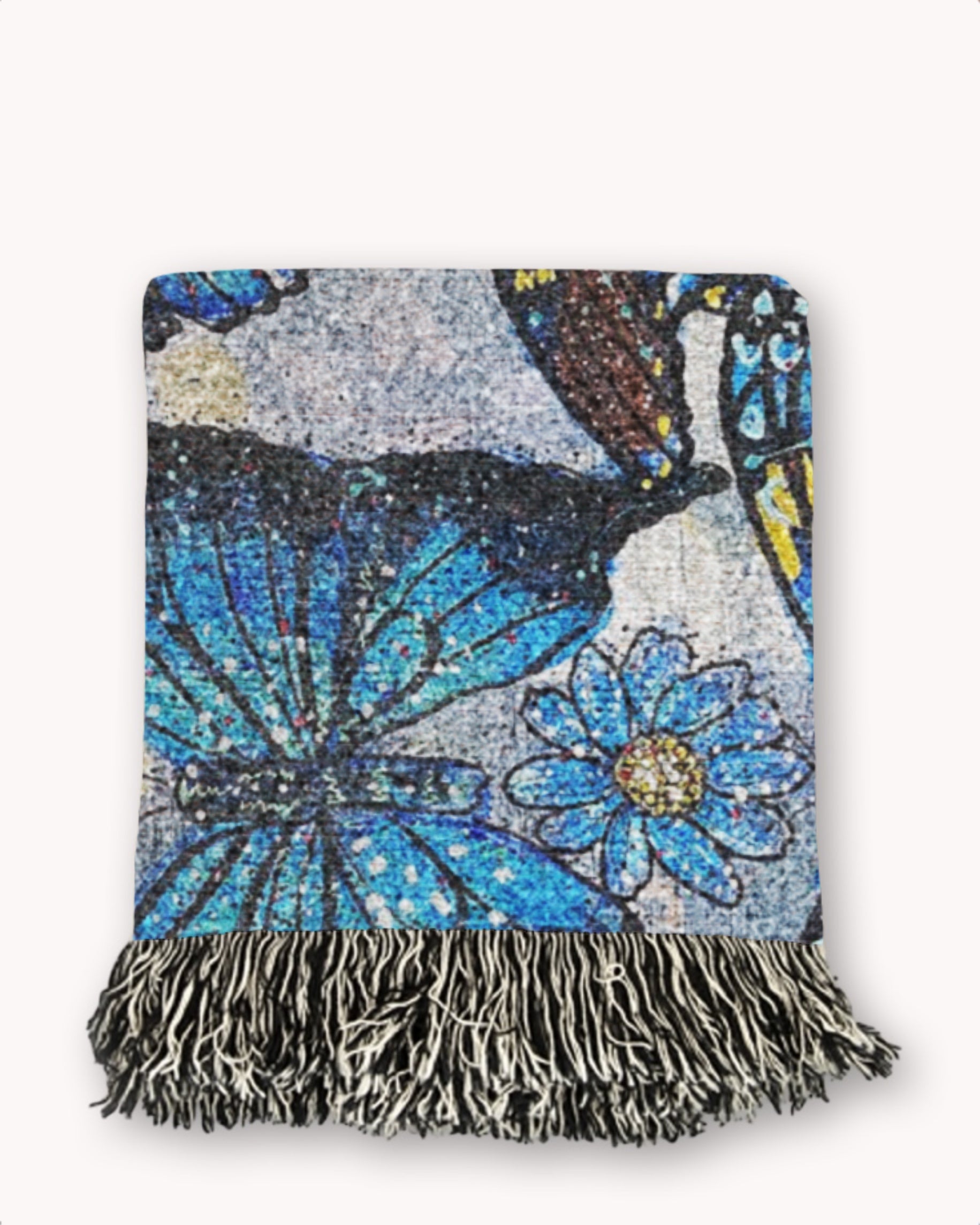 Blue Butterflies Woven Blanket Tapestry