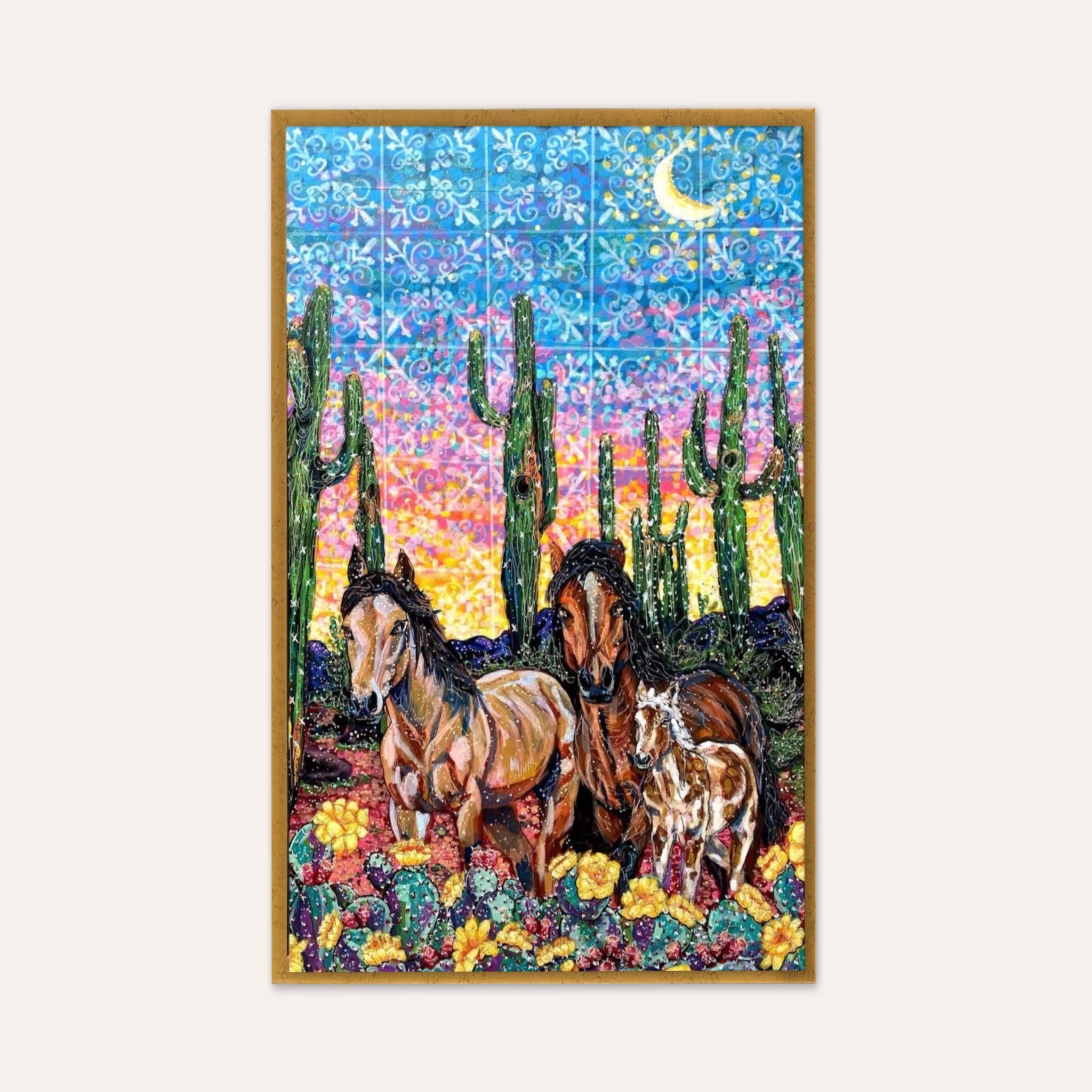 Southwestern Tile & Wild Horses ( Original Painting )