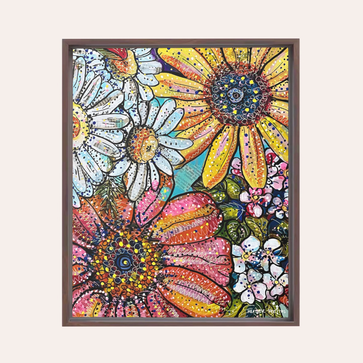 Flower Power Framed Fine Art Canvas Print