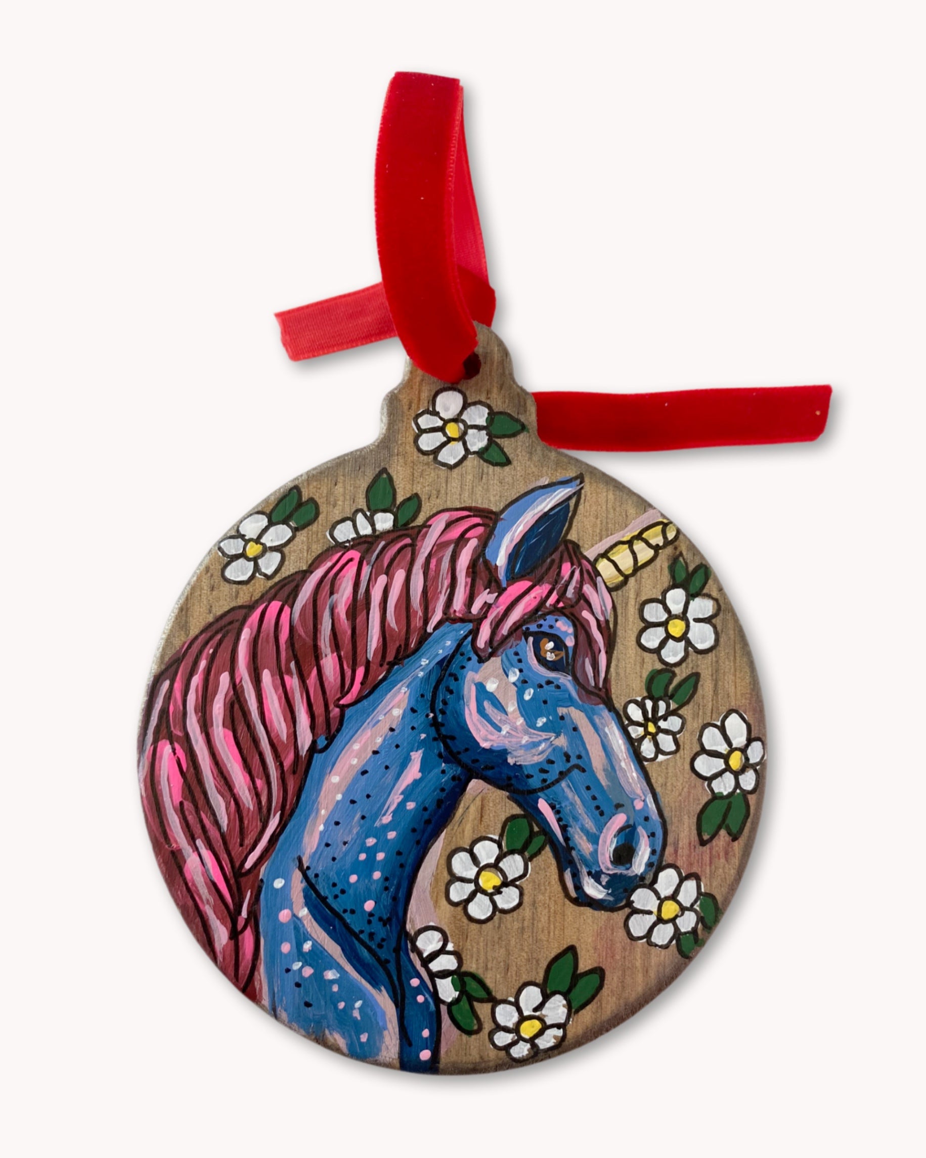 Unicorn & Her Flowers Hand Painted Ornament
