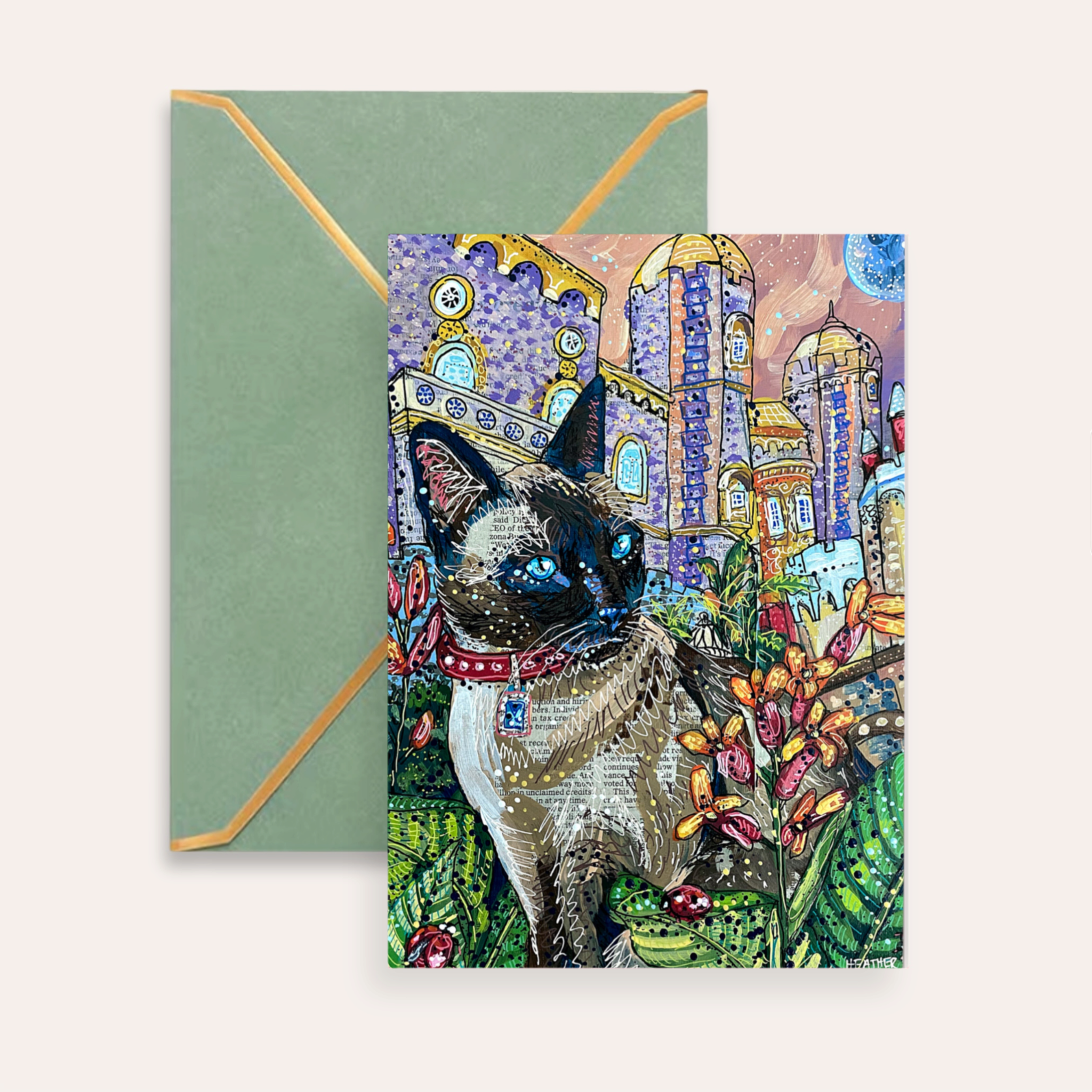 Moon Castle Cat Fine Art Greeting Card