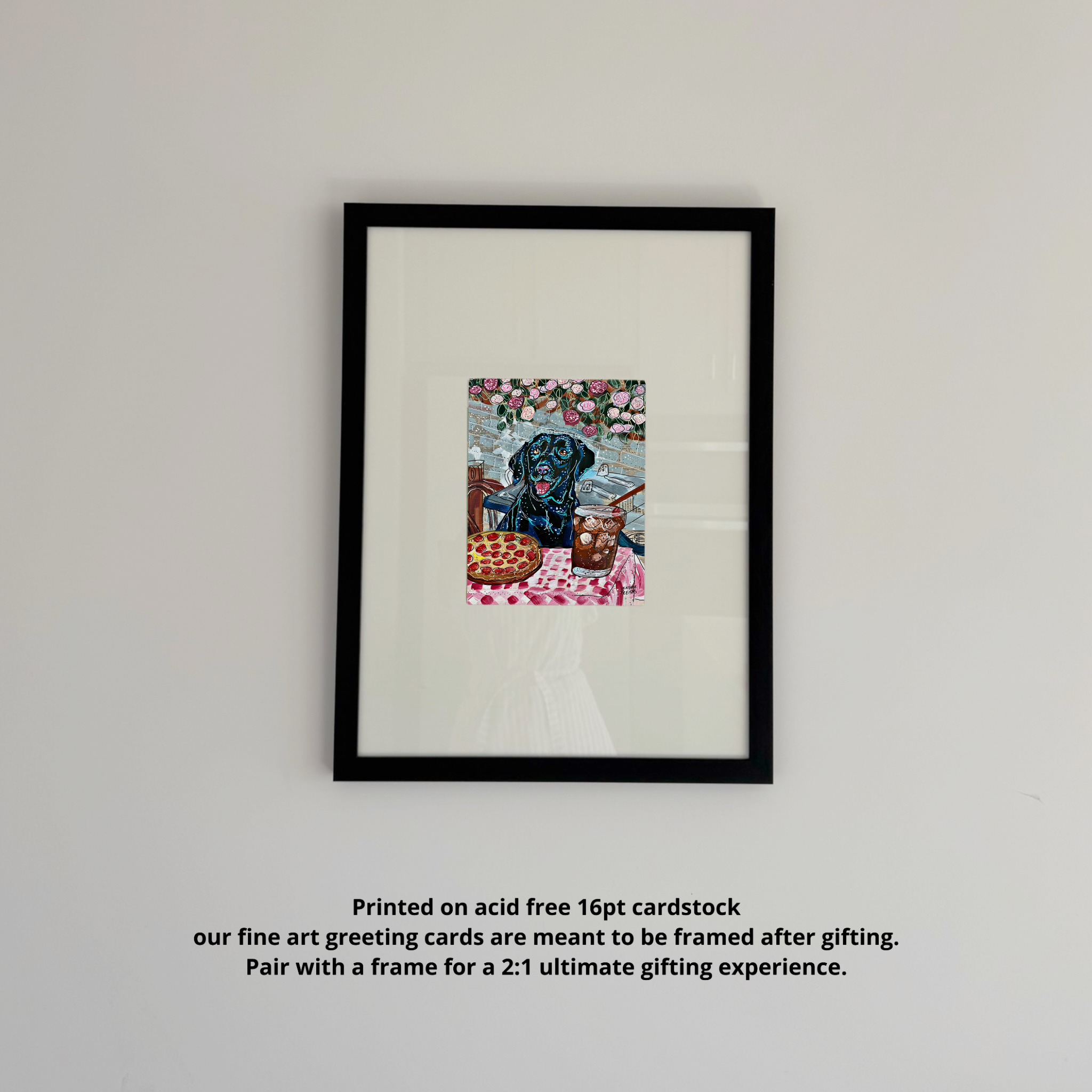 Black Labrador Dining - Greeting Card / Fine Art Print