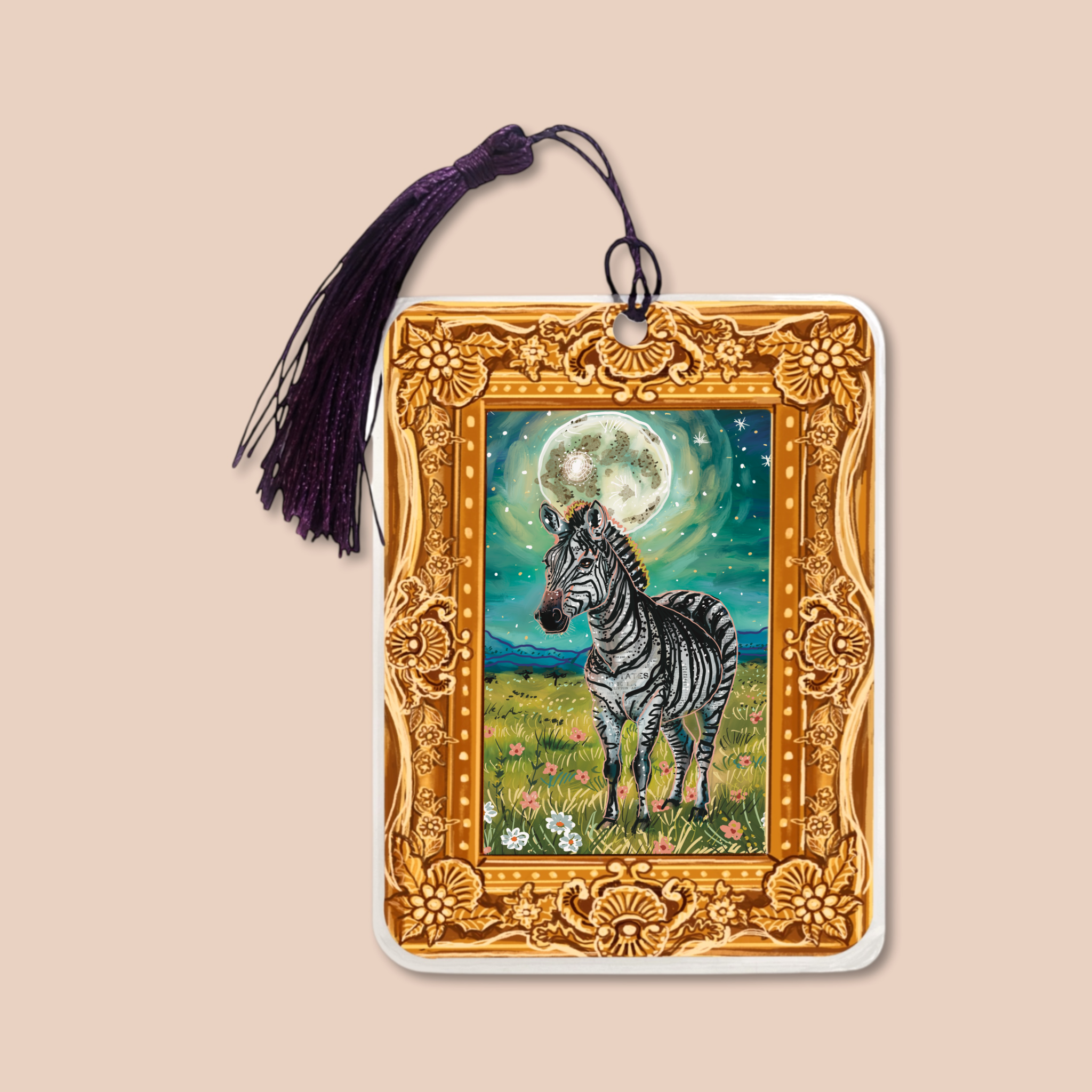 Floral Zebra Fine Art Painting Bookmark