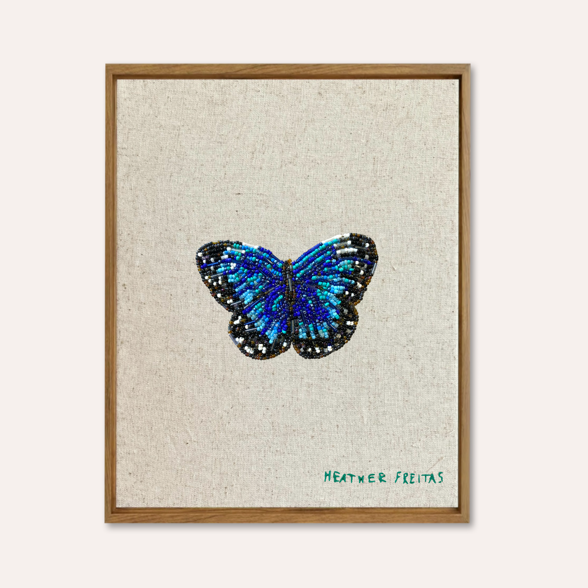 Blue Butterfly Beaded Embroidery Wall Art
