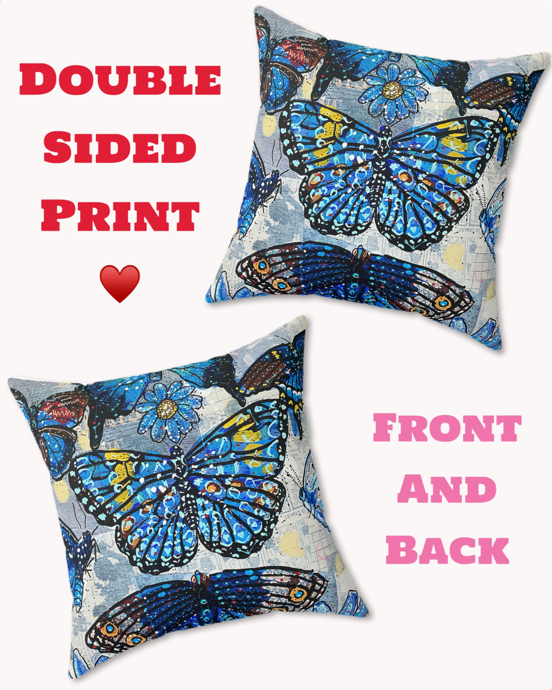 Butterfly Blue Decorative Faux Suede Throw Pillow