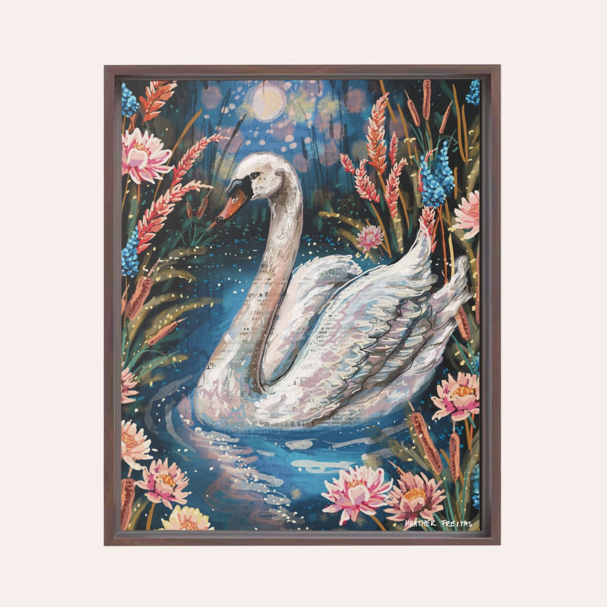 Serenity Swan Framed Fine Art Canvas Print