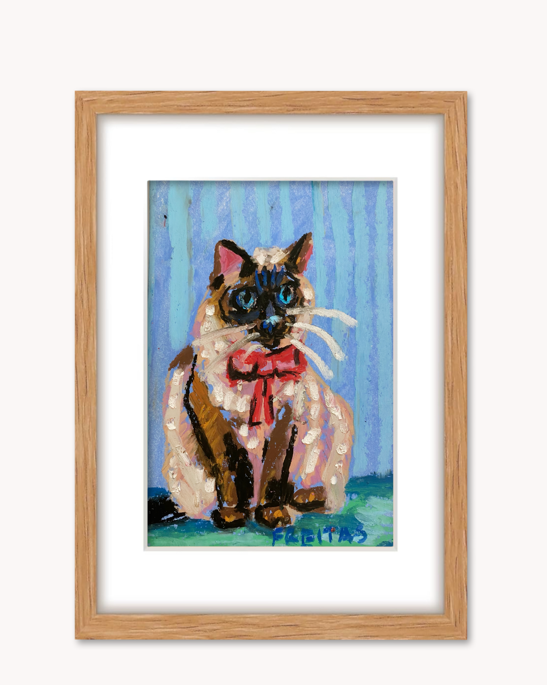 Seal Point Cat ( Framed Original Oil Pastel Art )