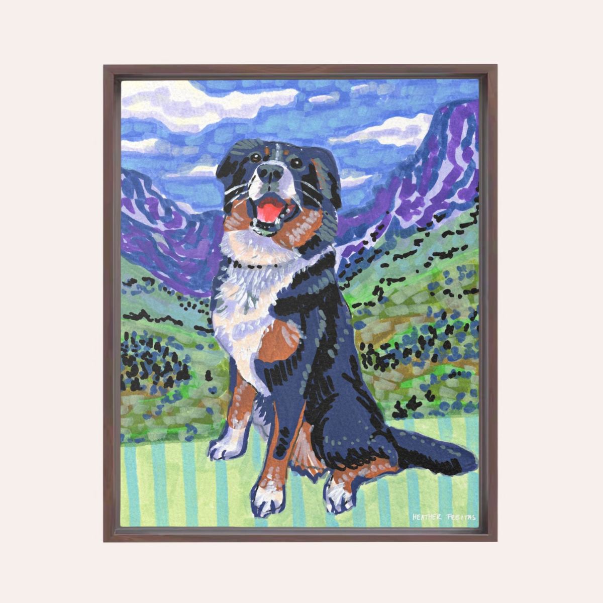 Bernese Mountain Dog Framed Fine Art Canvas Print