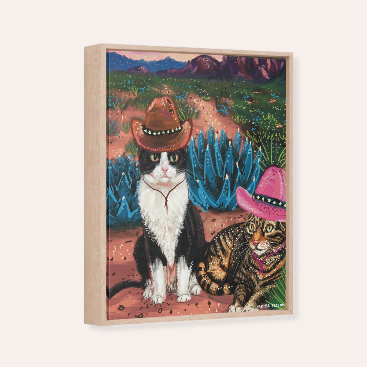 Cowboy Cats Framed Fine Art Canvas Print