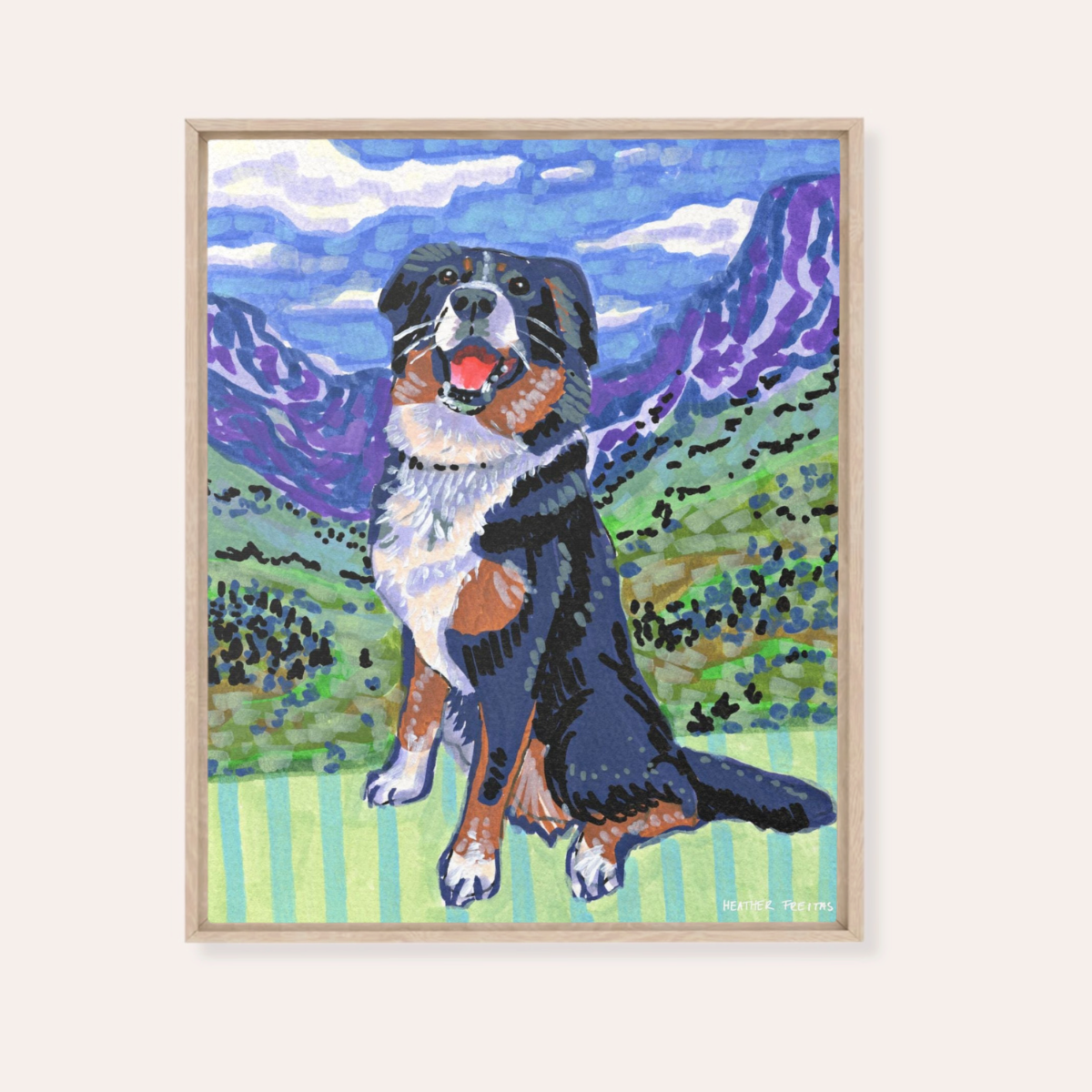 Bernese Mountain Dog Framed Fine Art Canvas Print