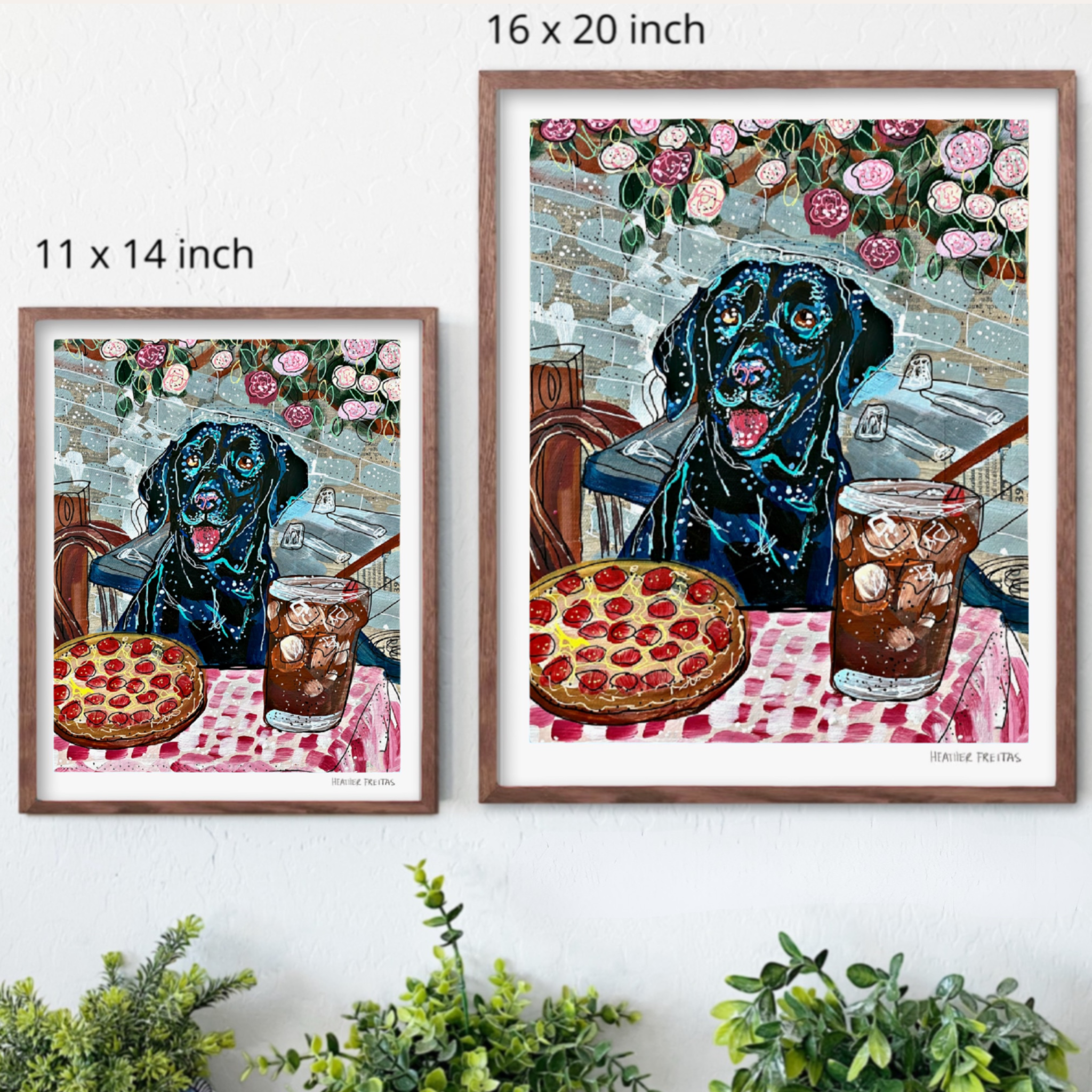 Black Lab Dining Hand Signed Fine Art Print