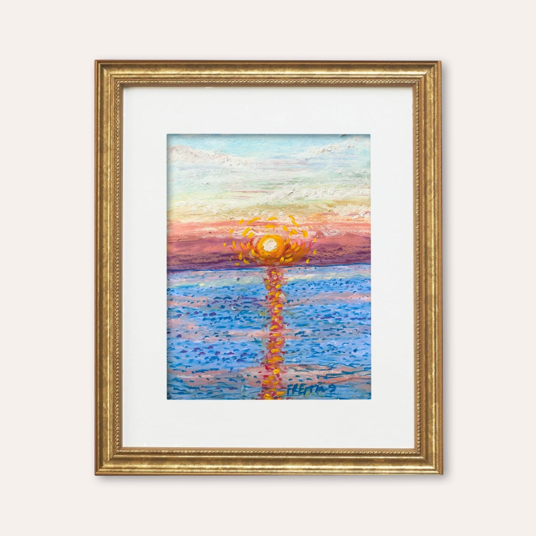 Sunset Reflection ( Framed Original Oil Pastel Art )