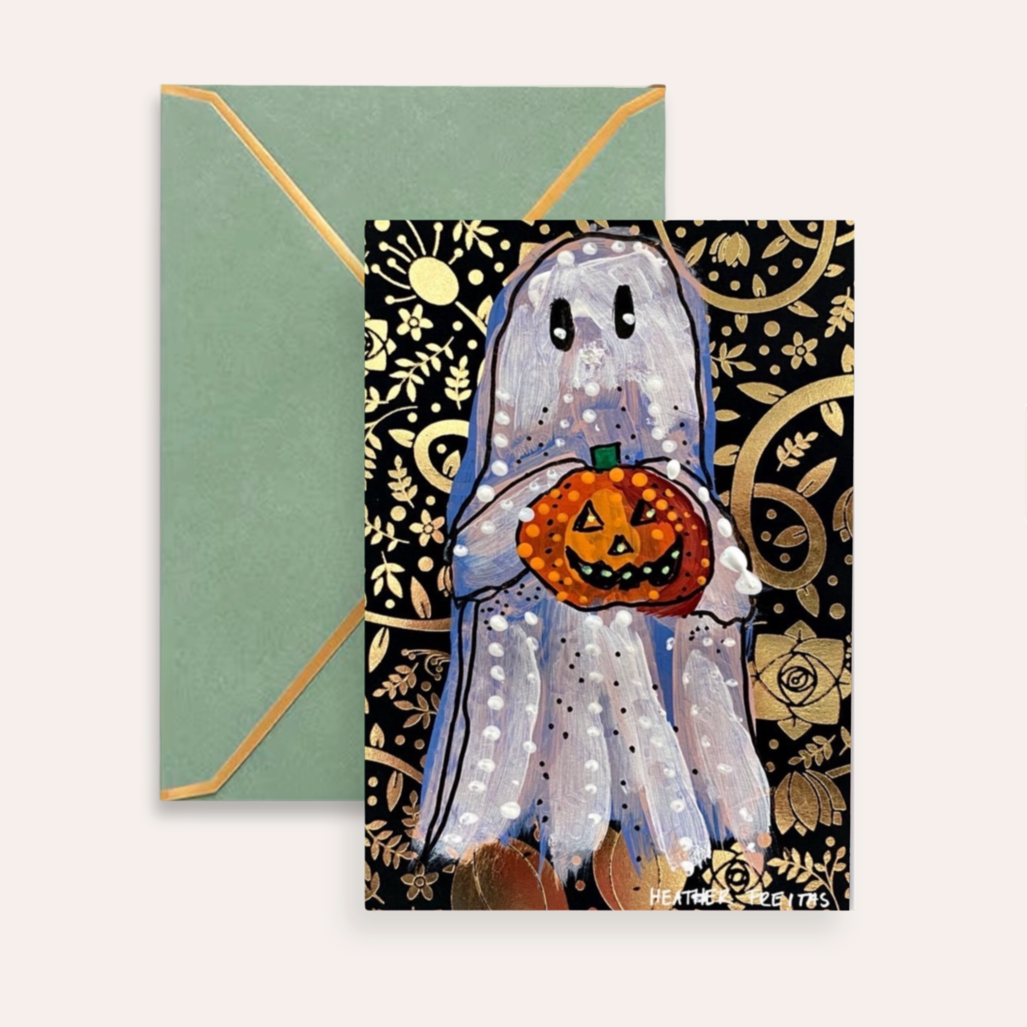Gold Glam Ghost Fine Art Greeting Card