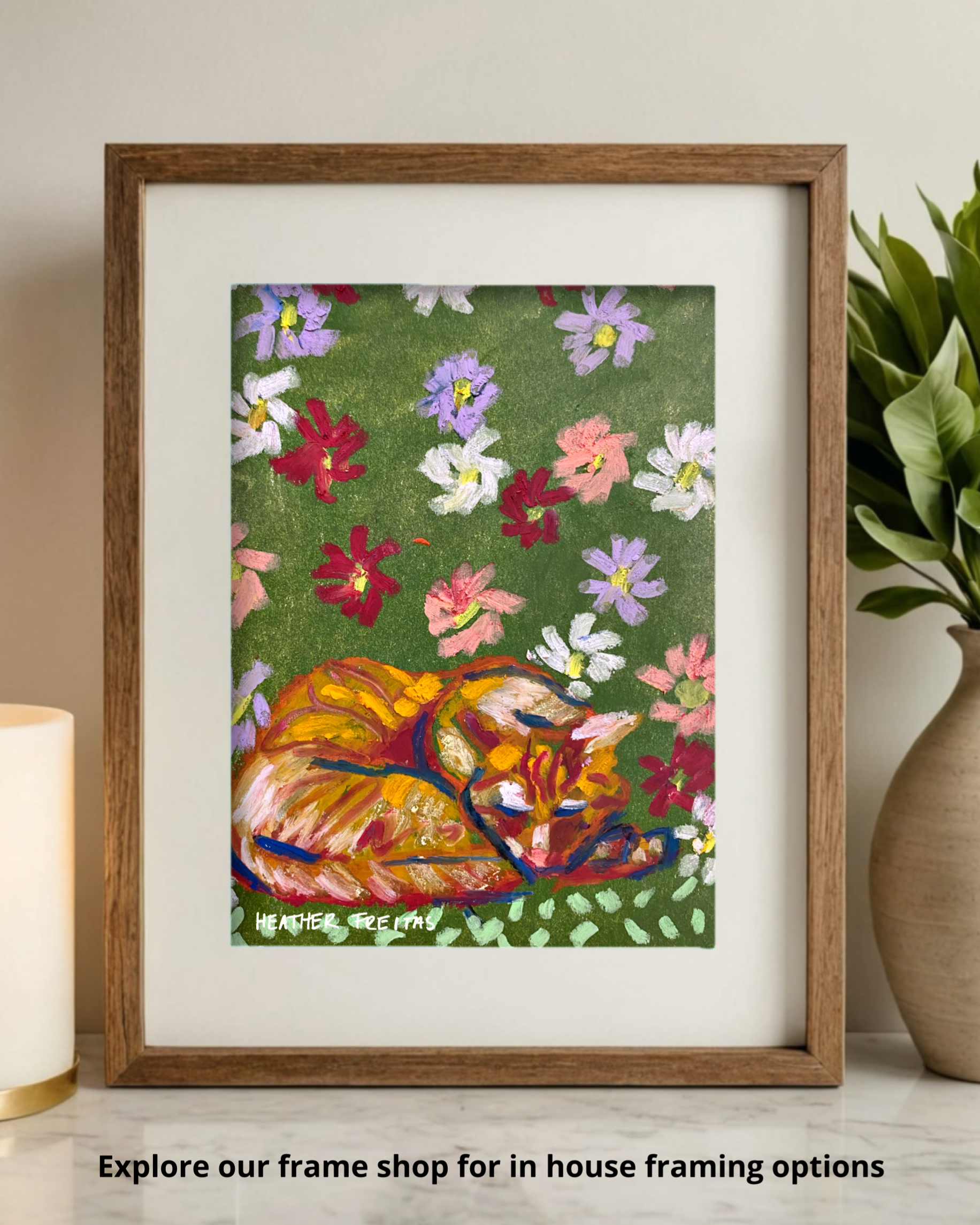 Sleeping Tabby & Flowers - Limited Edition Print