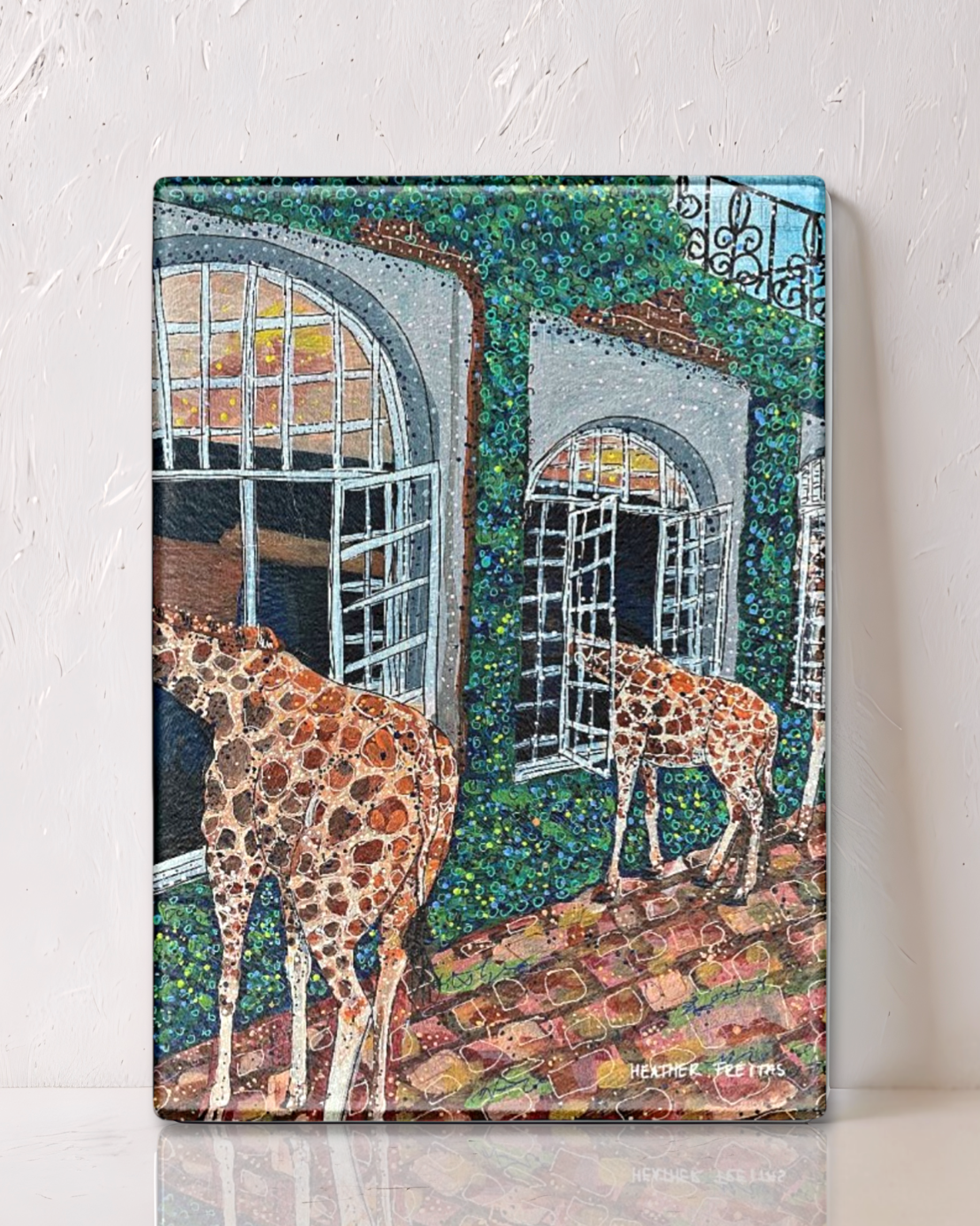 Fine Dining Giraffes Glass Cutting Board Trivet