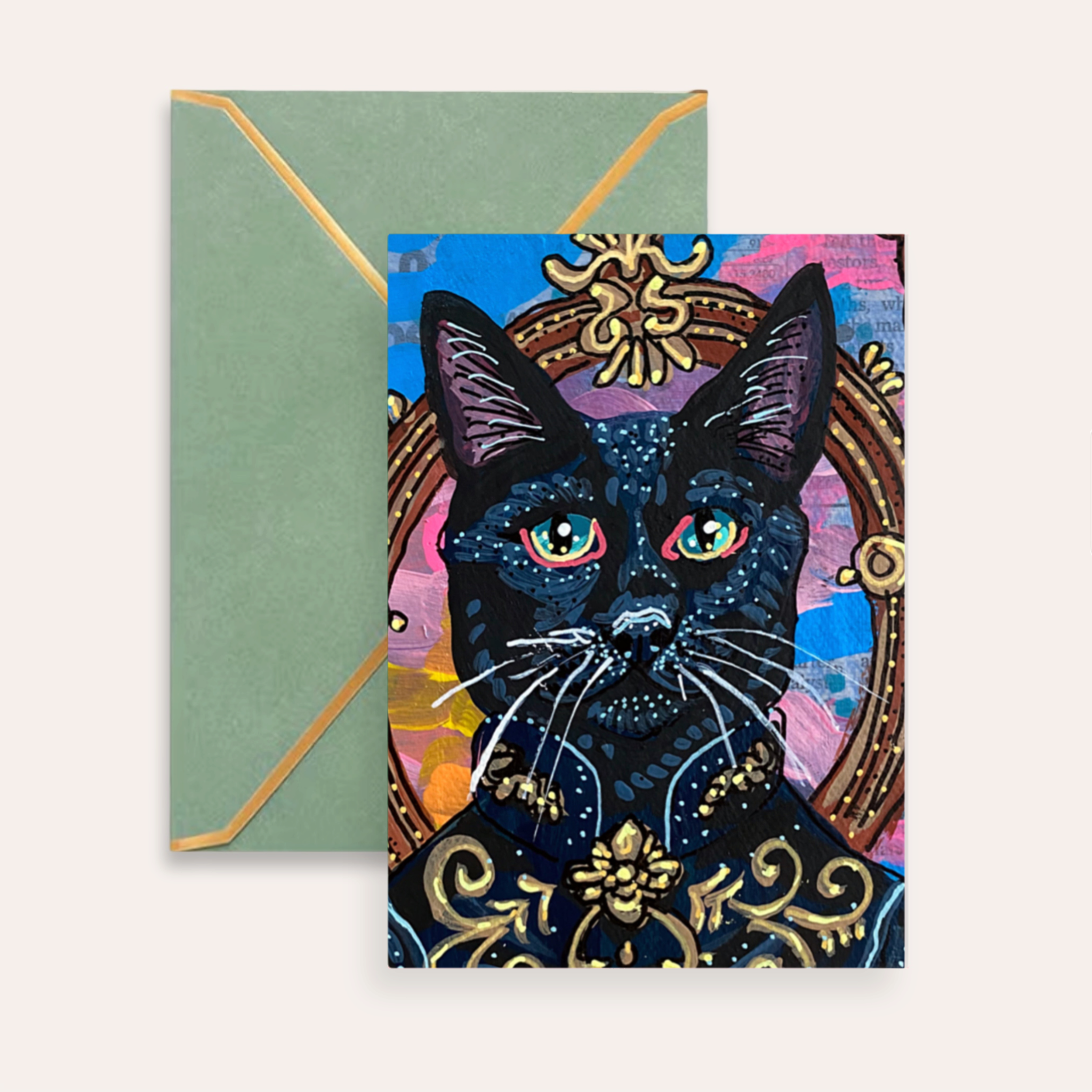 Royal Black Cat Fine Art Greeting Card
