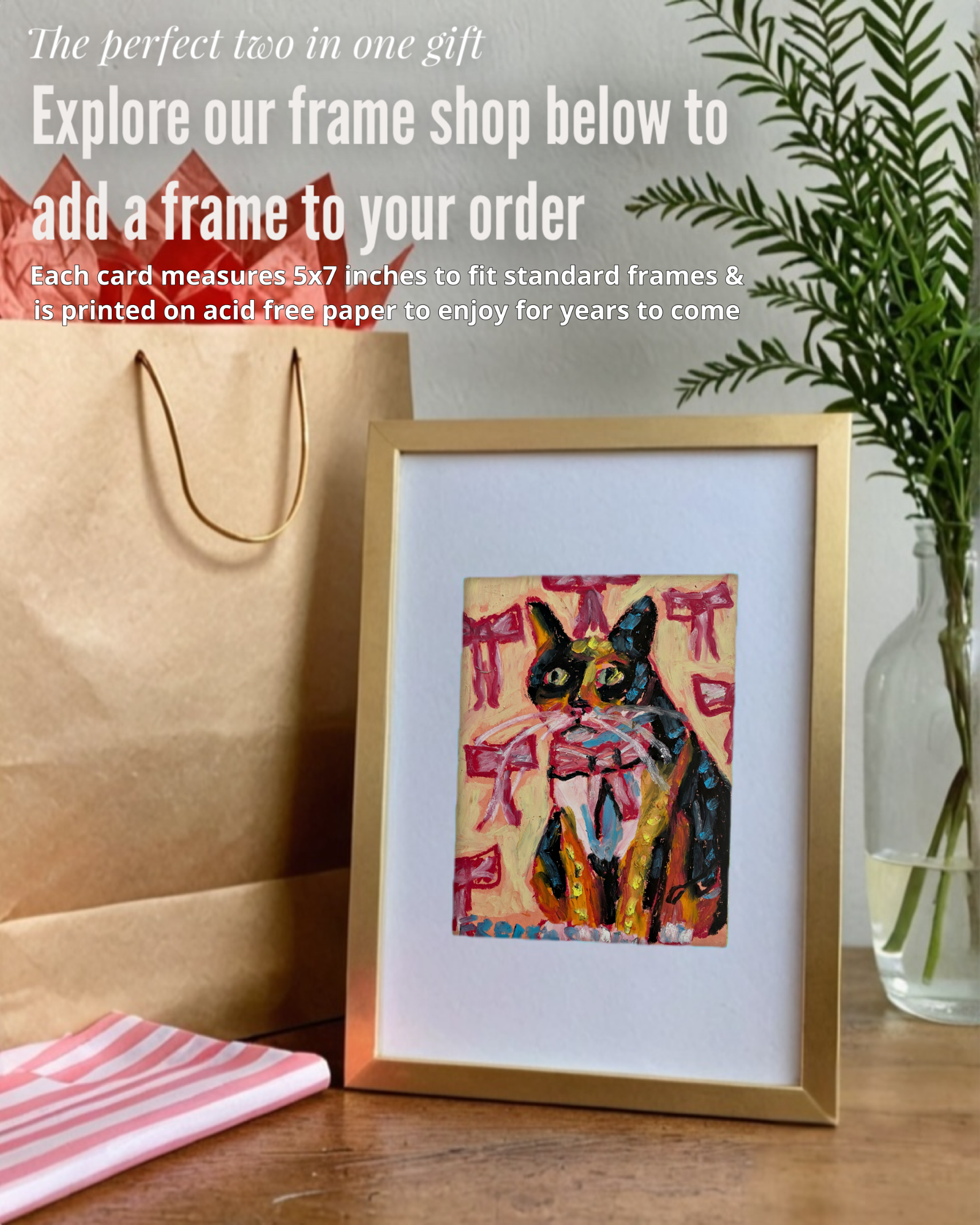 Calico Cat & Bows - Greeting Card / Fine Art Print
