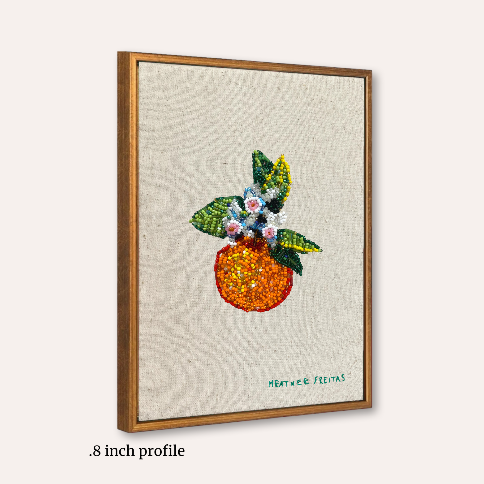 Orange Blossom Beaded Embroidery Wall Art