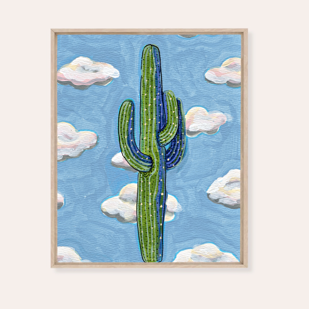 Saguaro Clouds Framed Fine Art Canvas Print