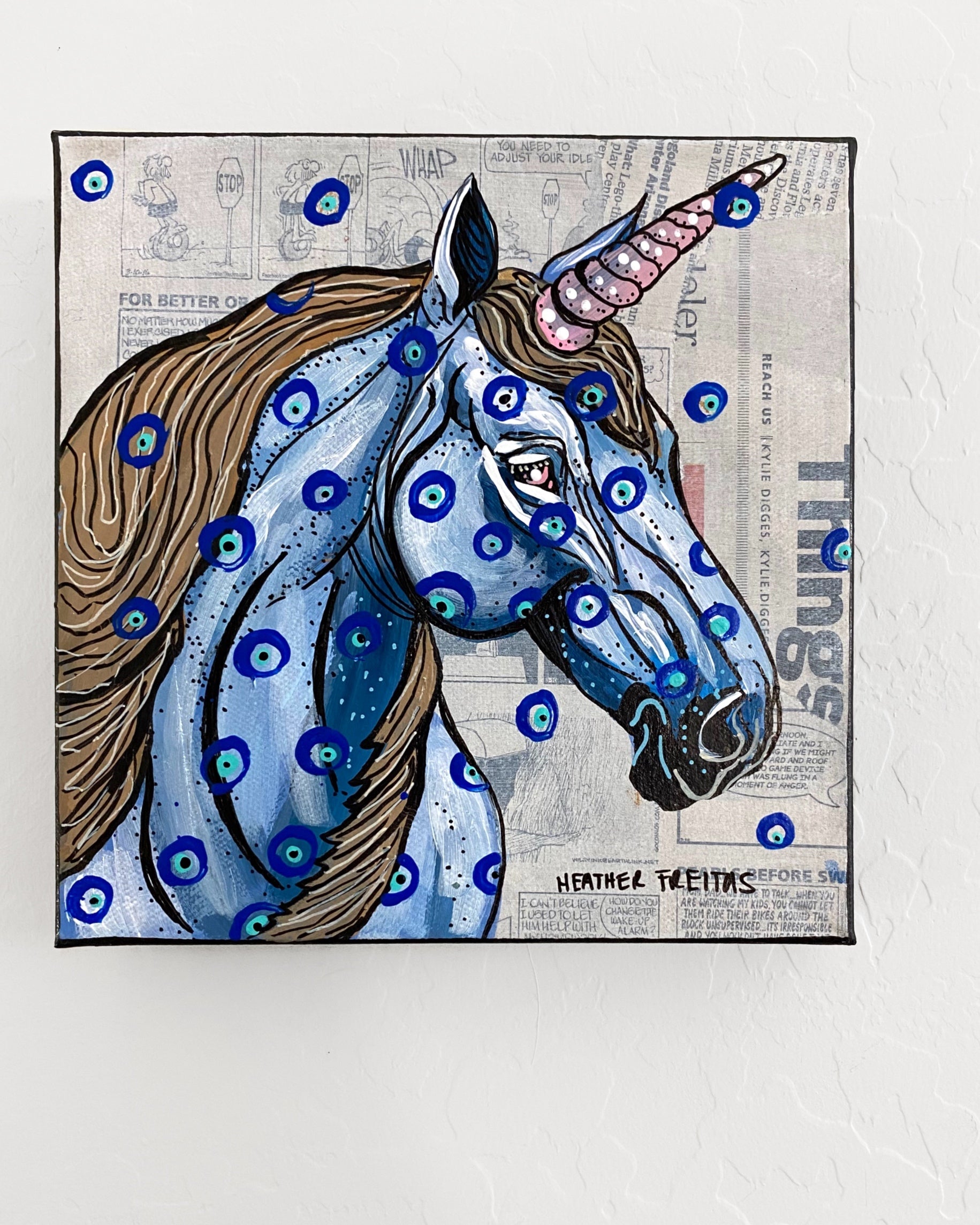 Evil Eye Grey Unicorn ( Original Painting )