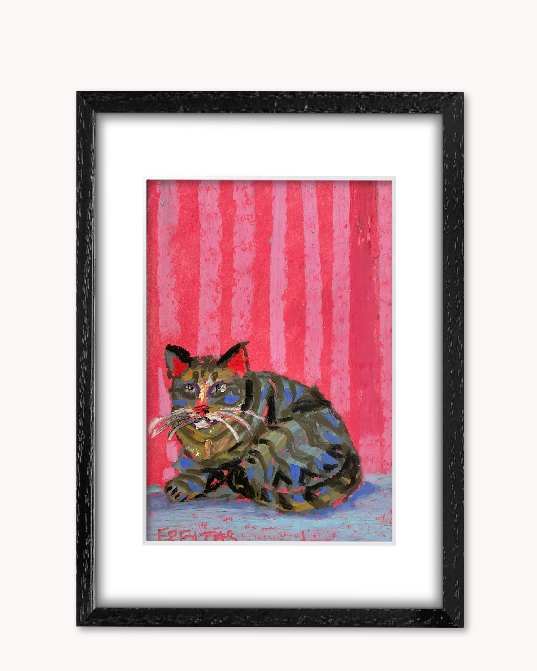 Red Stripe Tabby Cat ( Framed Original Oil Pastel Art )