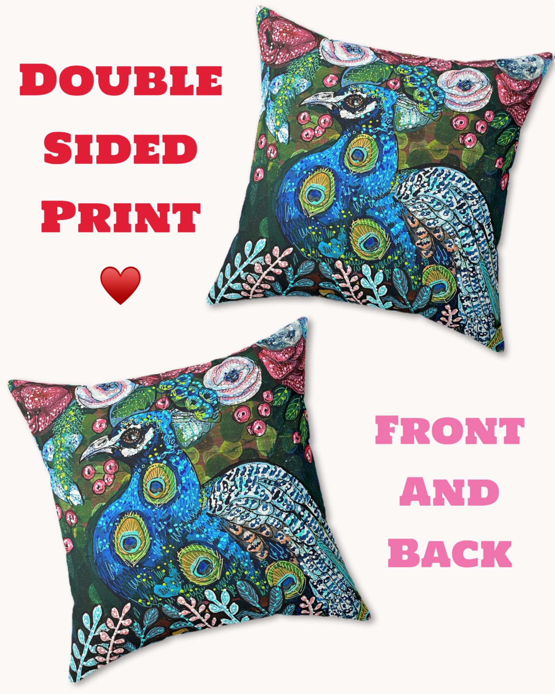 Blue Boy Peacock Decorative Faux Suede Throw Pillow