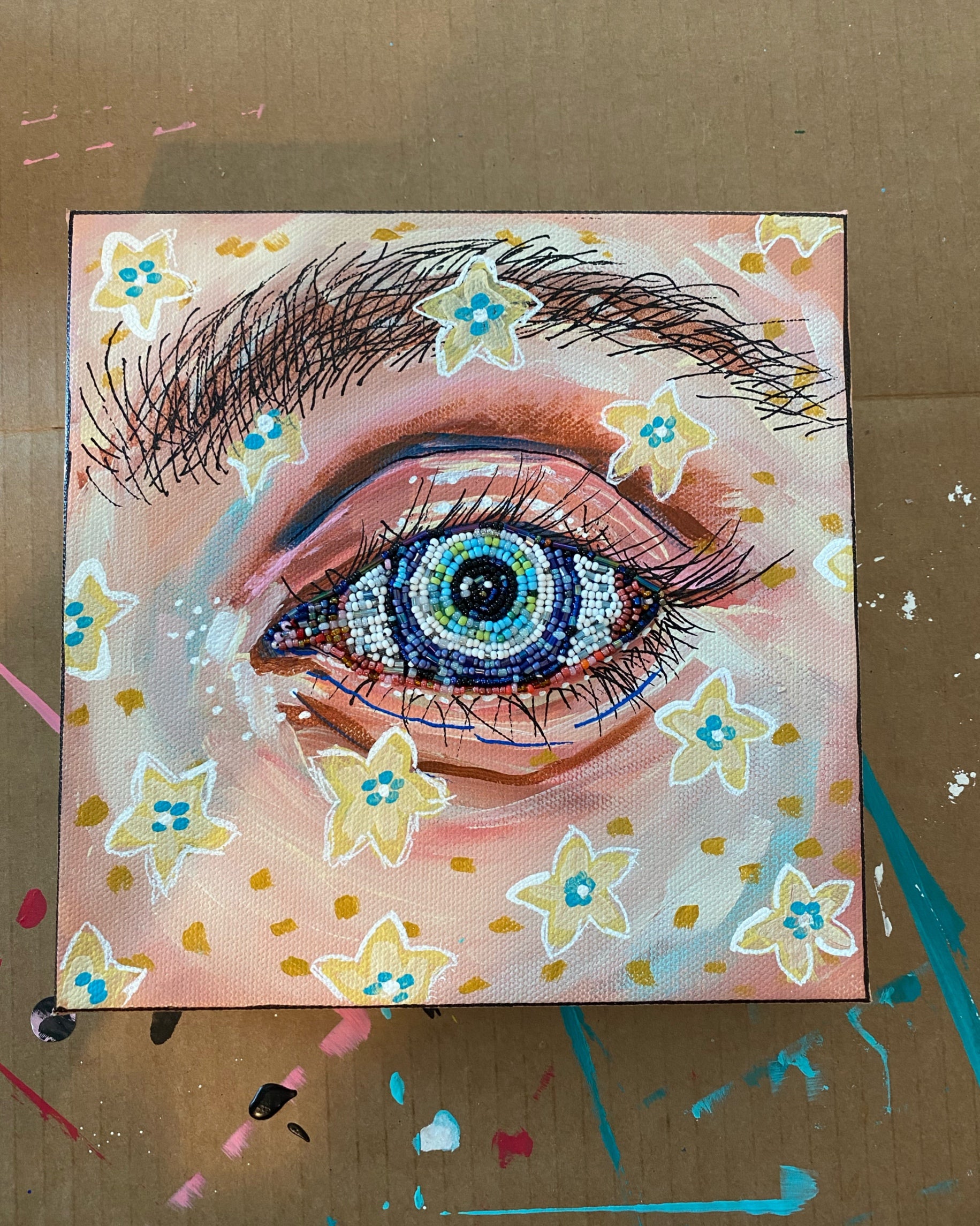 Armageddon Eyes ( original painting / beaded artwork )