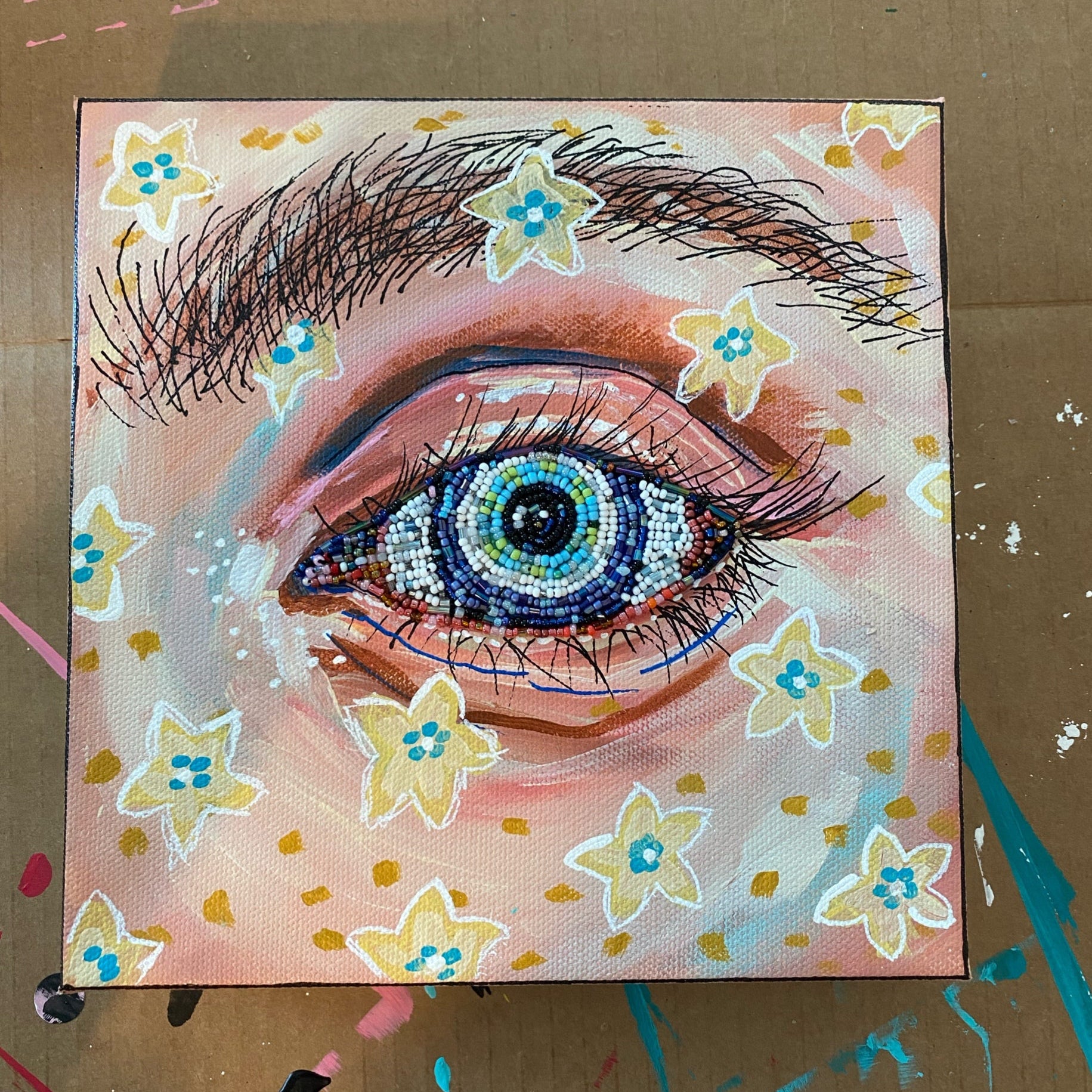 Armageddon Eyes ( original painting / beaded artwork )