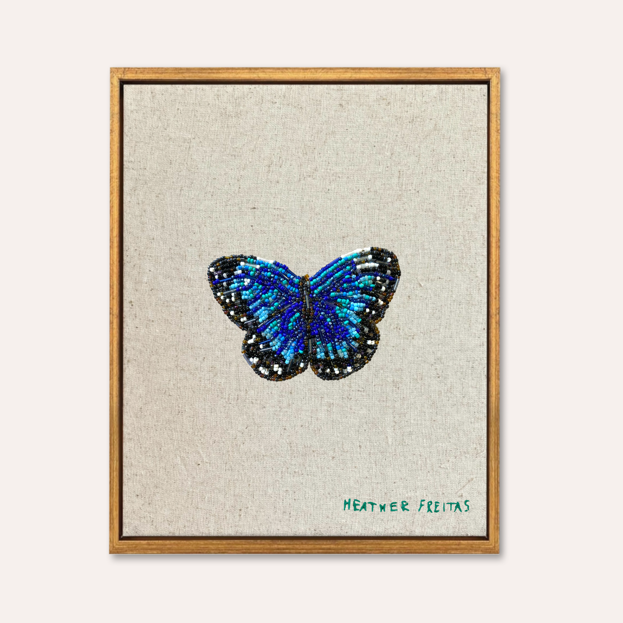 Blue Butterfly Beaded Embroidery Wall Art
