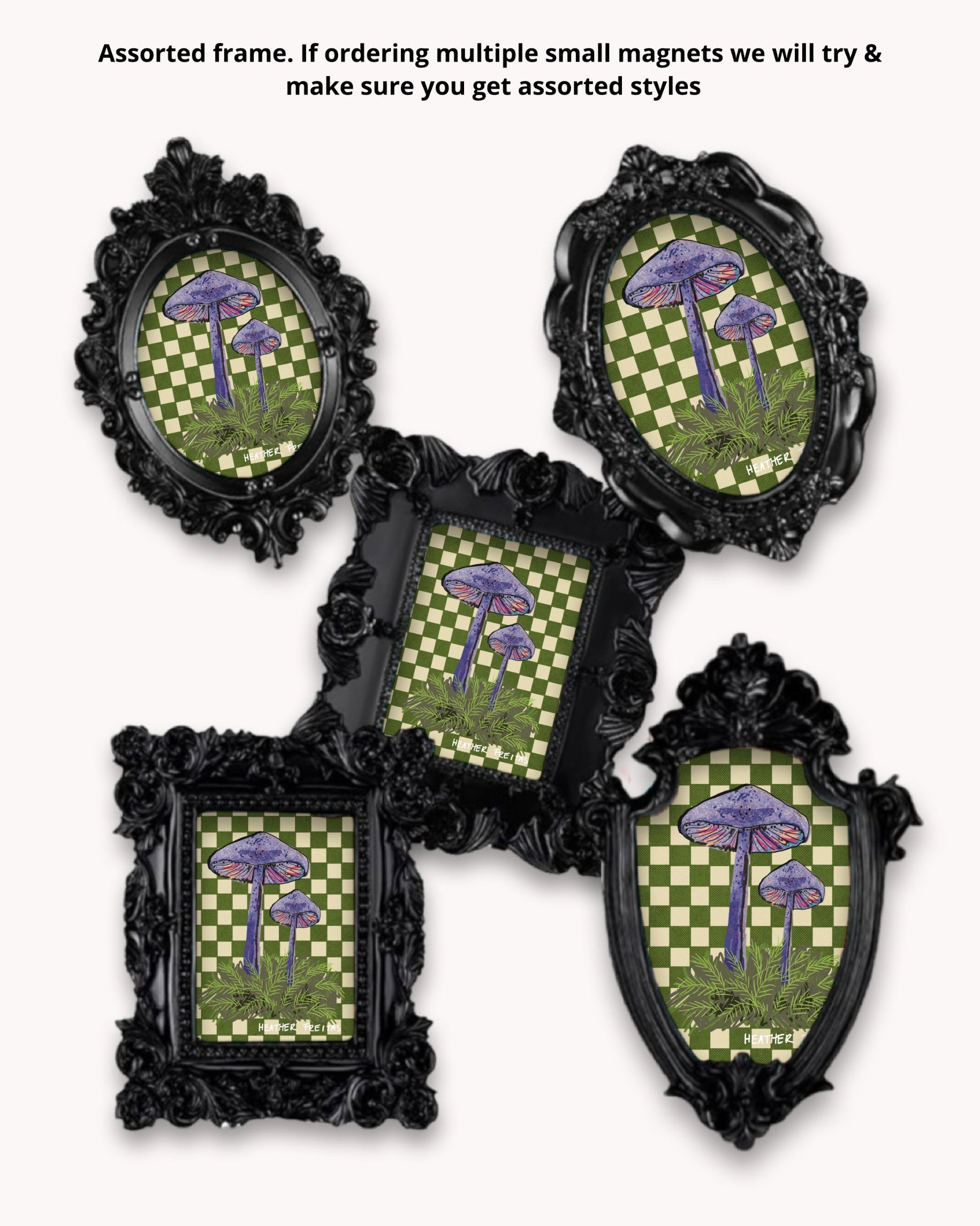 Purple Mushrooms Framed Magnet ( Small )